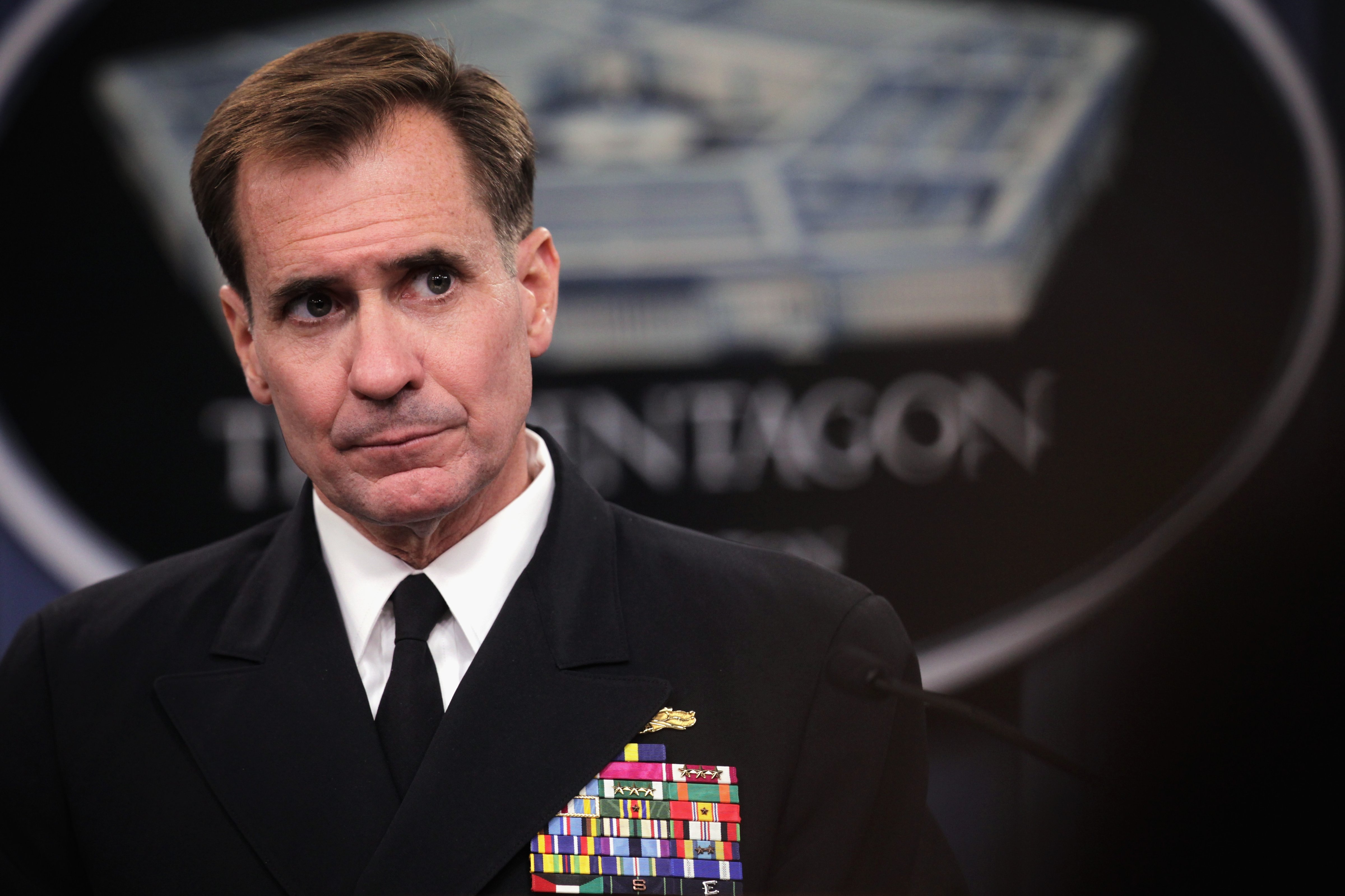 Pentagon Press Secretary Rear Admiral John Kirby listens during a press briefing at the Pentagon August 29, 2014 in Arlington, Virginia. (Alex Wong—Getty Images)