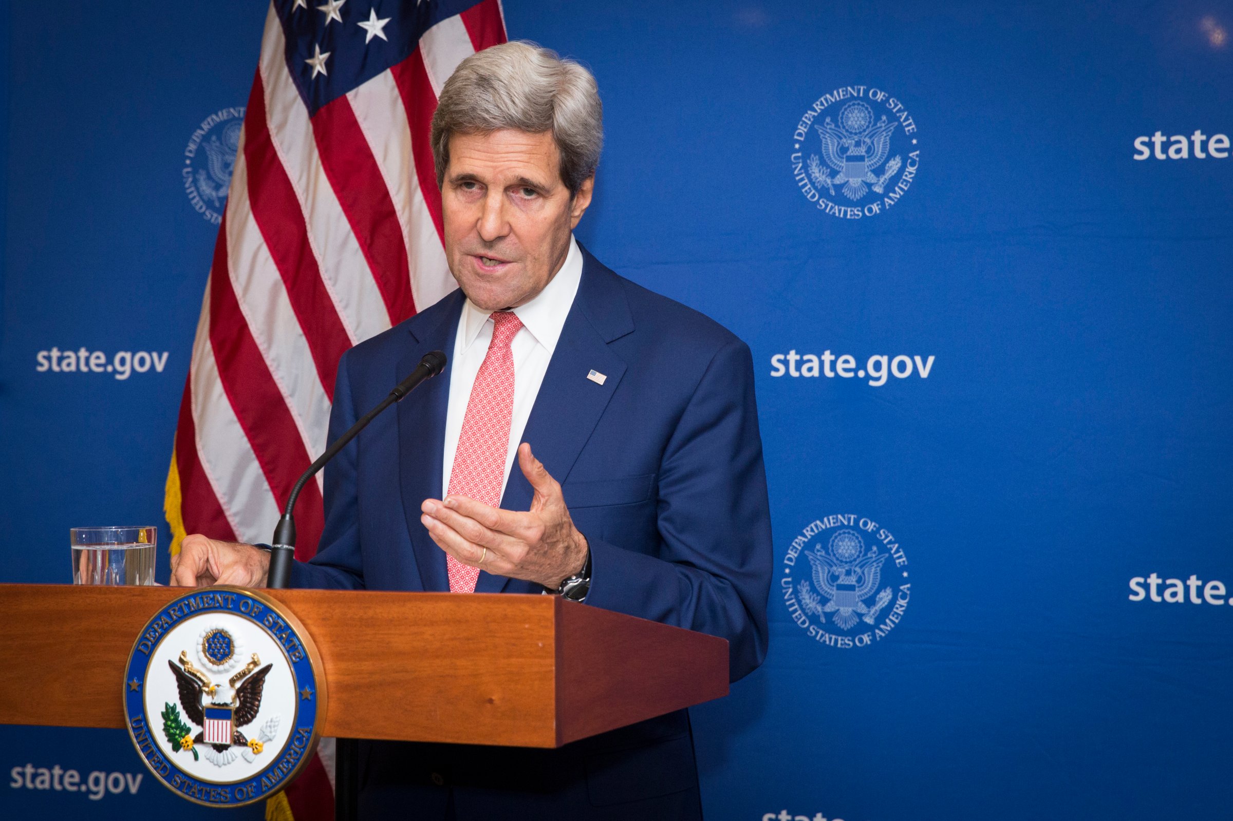 U.S. Secretary of State John Kerry announces a 72-hour humanitarian cease-fire beginning Friday between Israel and Hamas, in New Delhi, India on August 1, 2014.