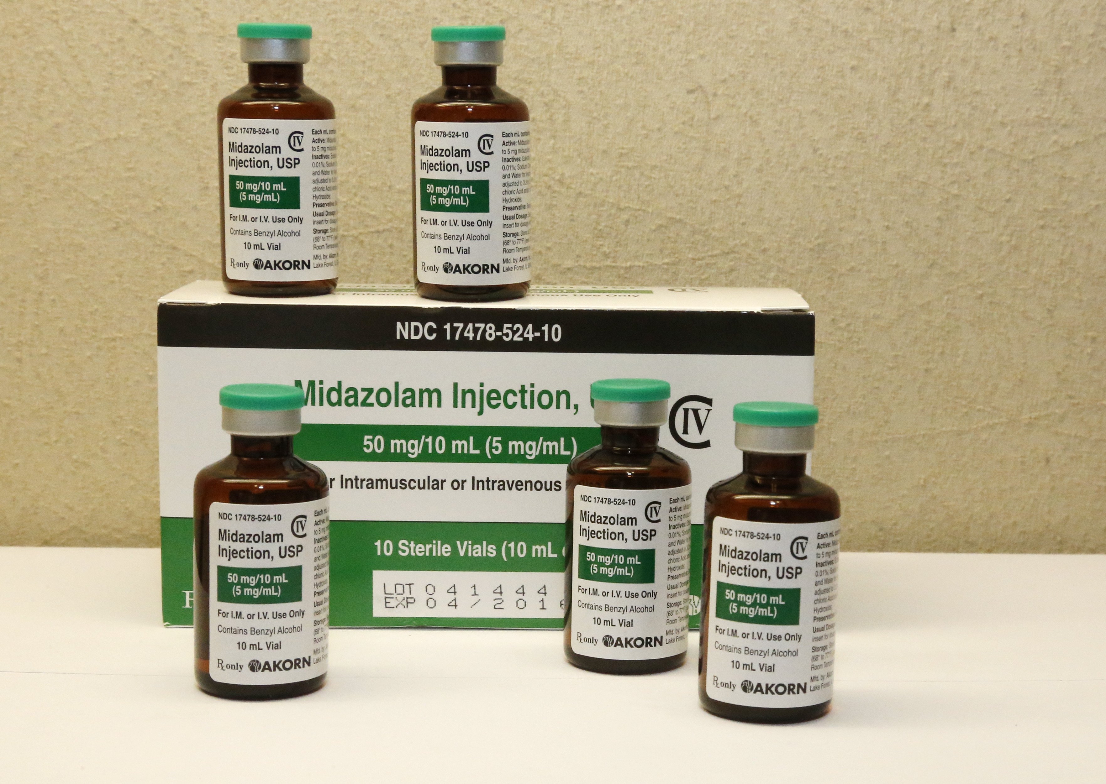 Bottles of midazolam at a hospital pharmacy in Oklahoma City. Midazolam is the common thread in three recent lengthly executions in Oklahoma, Ohio and Arizona, July 25, 2014. (Sue Ogrocki—AP)