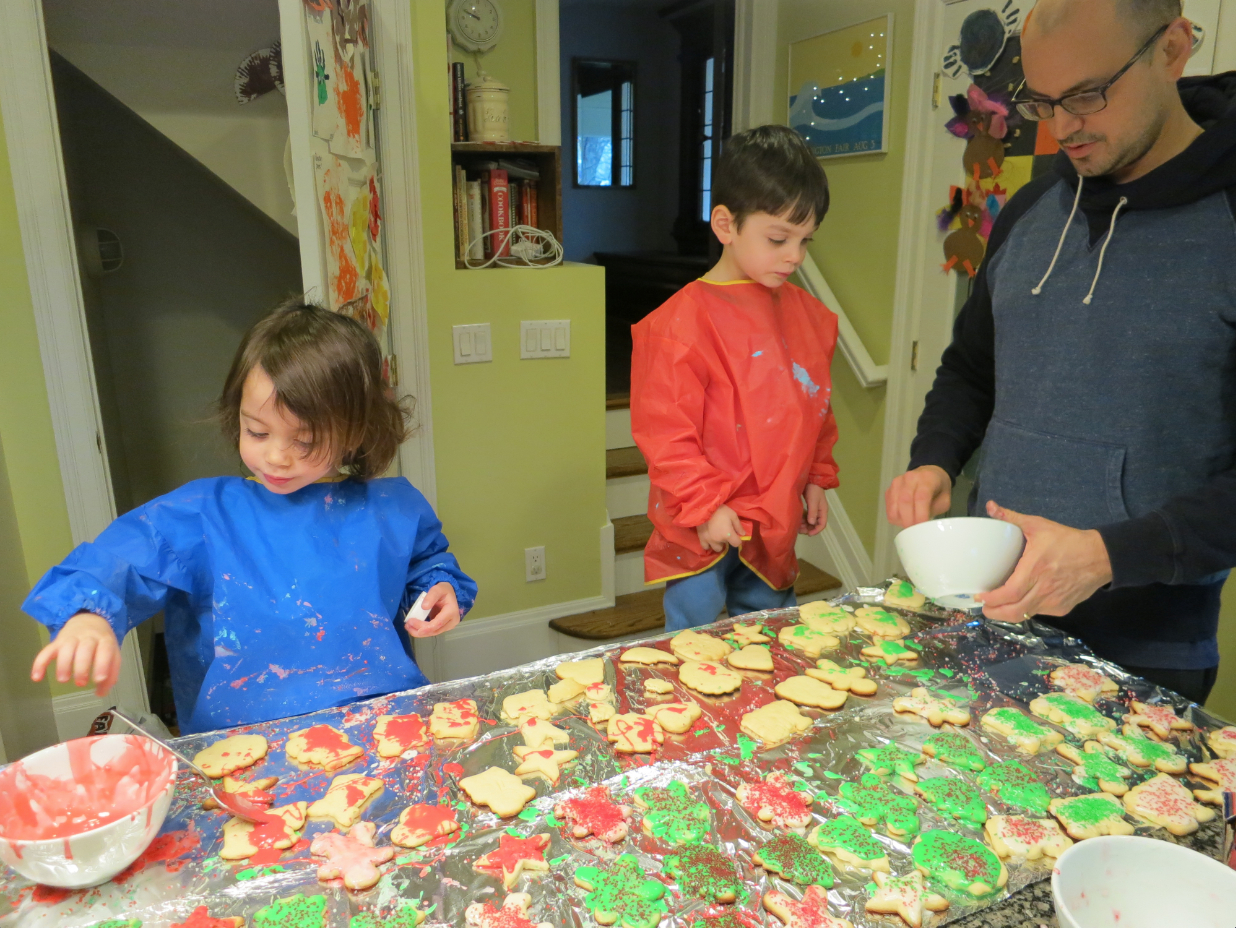The author bakes cookies with his 3-year-old twins (Courtesy Matthew Thomas)