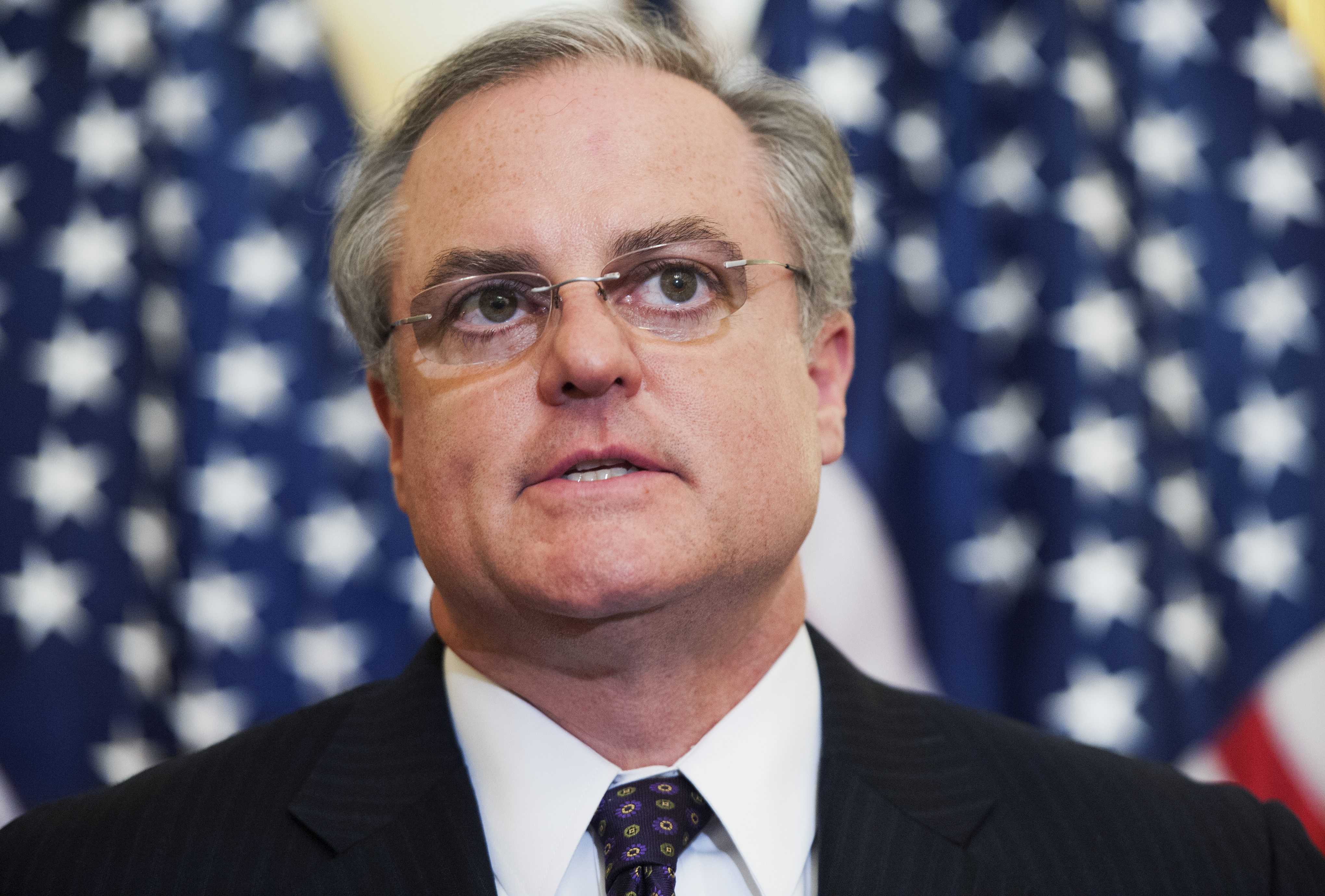 Sen. Mark Pryor, D-Ark., conducts a news conference in the Capitol to urge passage of legislation that would bring outsourced jobs back to the United States, July 22, 2014. (Tom Williams—CQ-Roll Call,Inc.)