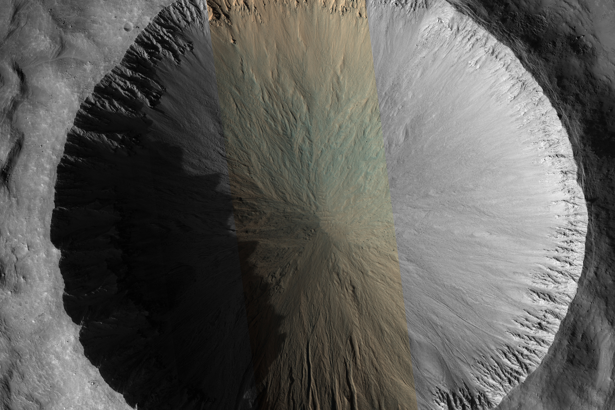 The 4 kilometer (2.5 mile) diameter crater in this image appears relatively fresh, but not remarkably so.