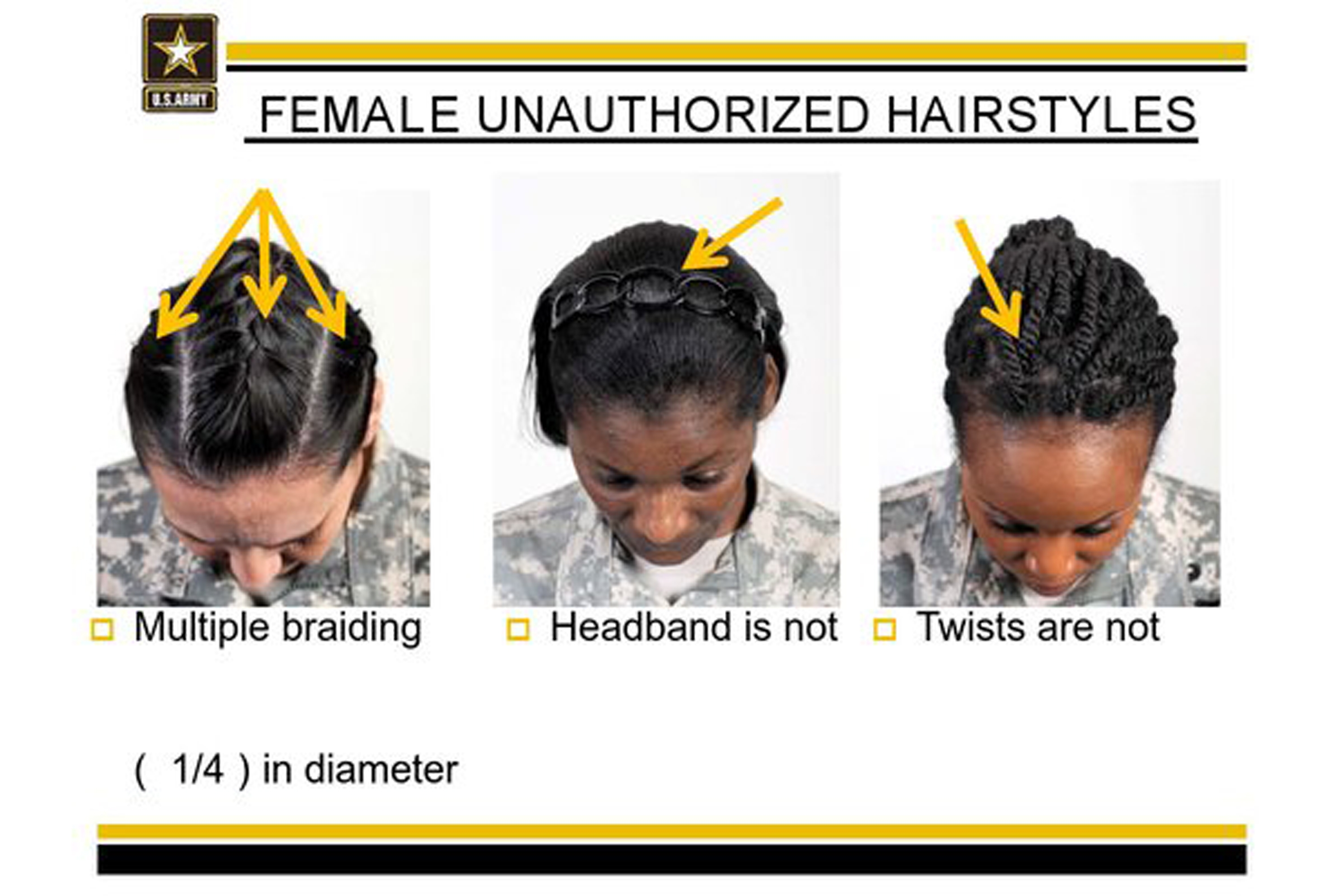 This undated image provided by the US Army shows new Army grooming regulations for females. (US Army/AP)
