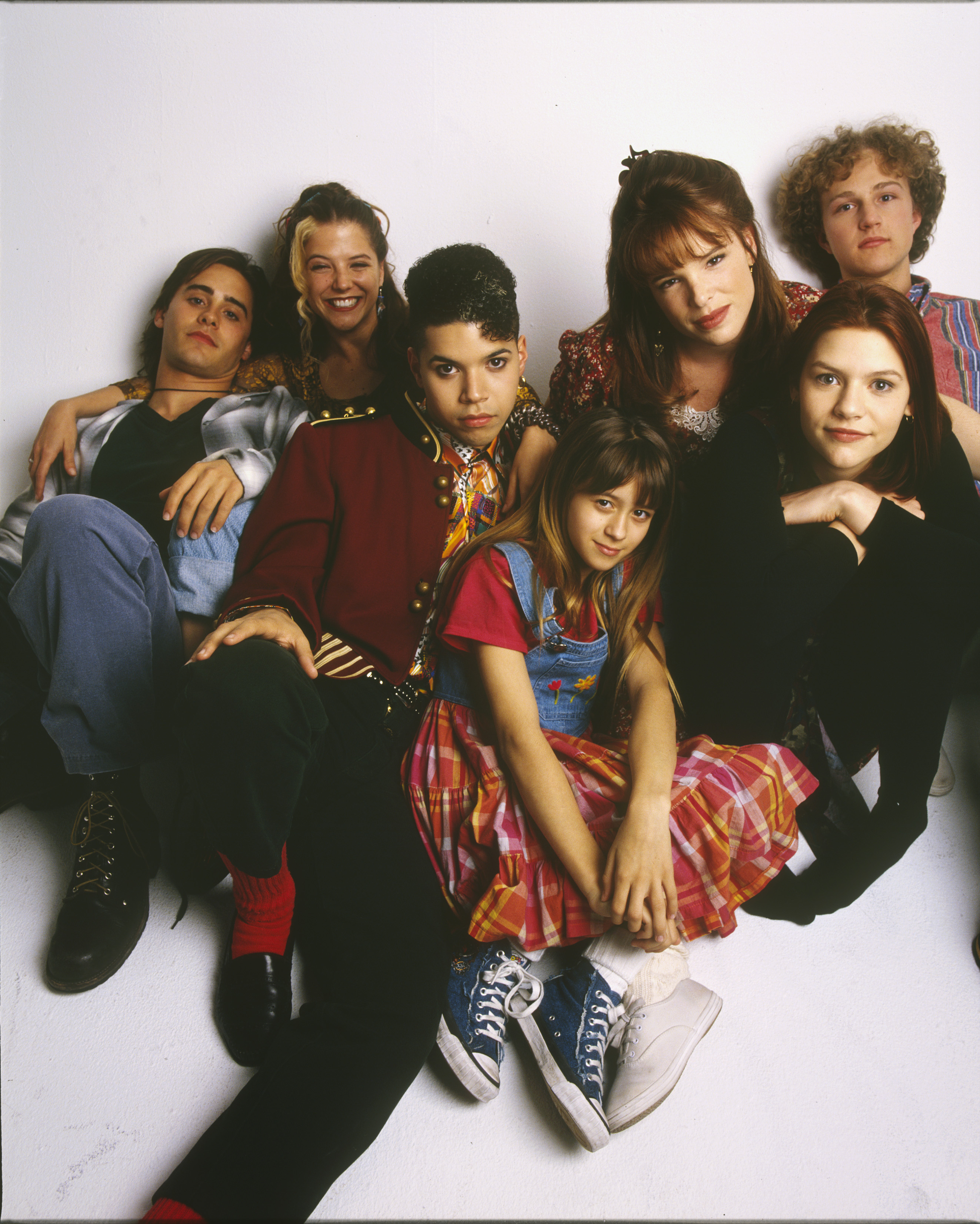 UNITED STATES - AUGUST 25:  MY SO-CALLED LIFE - gallery - 8/25/94, Claire Danes (second from right) played Angela Chase, a 15-year-old who wanted to break out of the mold as a strait-laced teen-ager and straight-A student. Pictured, left to right: Jason Leto (Jordan Catalano), A.J. Langer (Rayanne Graff), Wilson Cruz (Rickie Vasquez), Lisa Wilhoit (Danielle Chase), Devon Odessa (Sharon Cherski), Claire Danes (Angela Chase), Devon Gummersall (Brian Krakow),  (Photo by Mark Seliger/ABC via Getty Images) (Mark Seliger&mdash;ABC via Getty Images)