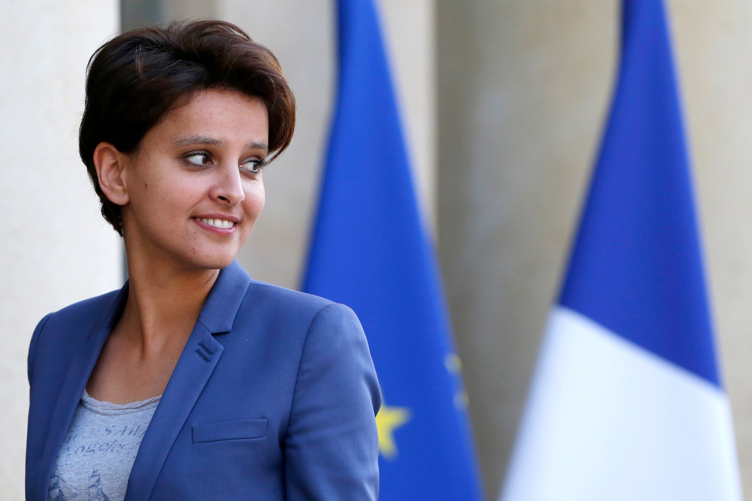 France's Women, Youth and Sports Minister Najat Vallaud-Belkacem arrives to attend a dinner at the Elysee Palace in Paris May 5, 2014.