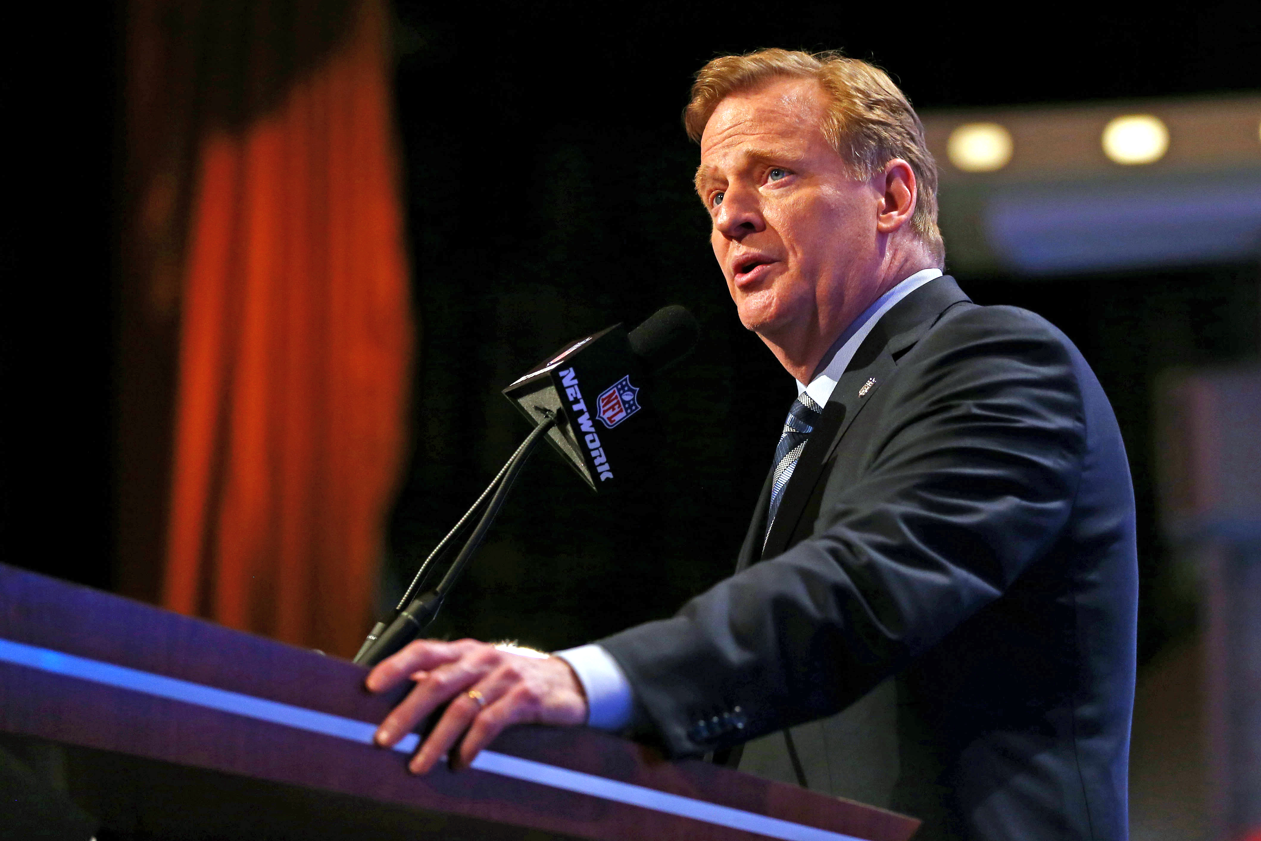 NFL Commissioner Roger Goodell speaks during the first round of the 2014 NFL Draft at Radio City Music Hall on May 8, 2014 in New York City. (Elsa—Getty Images)
