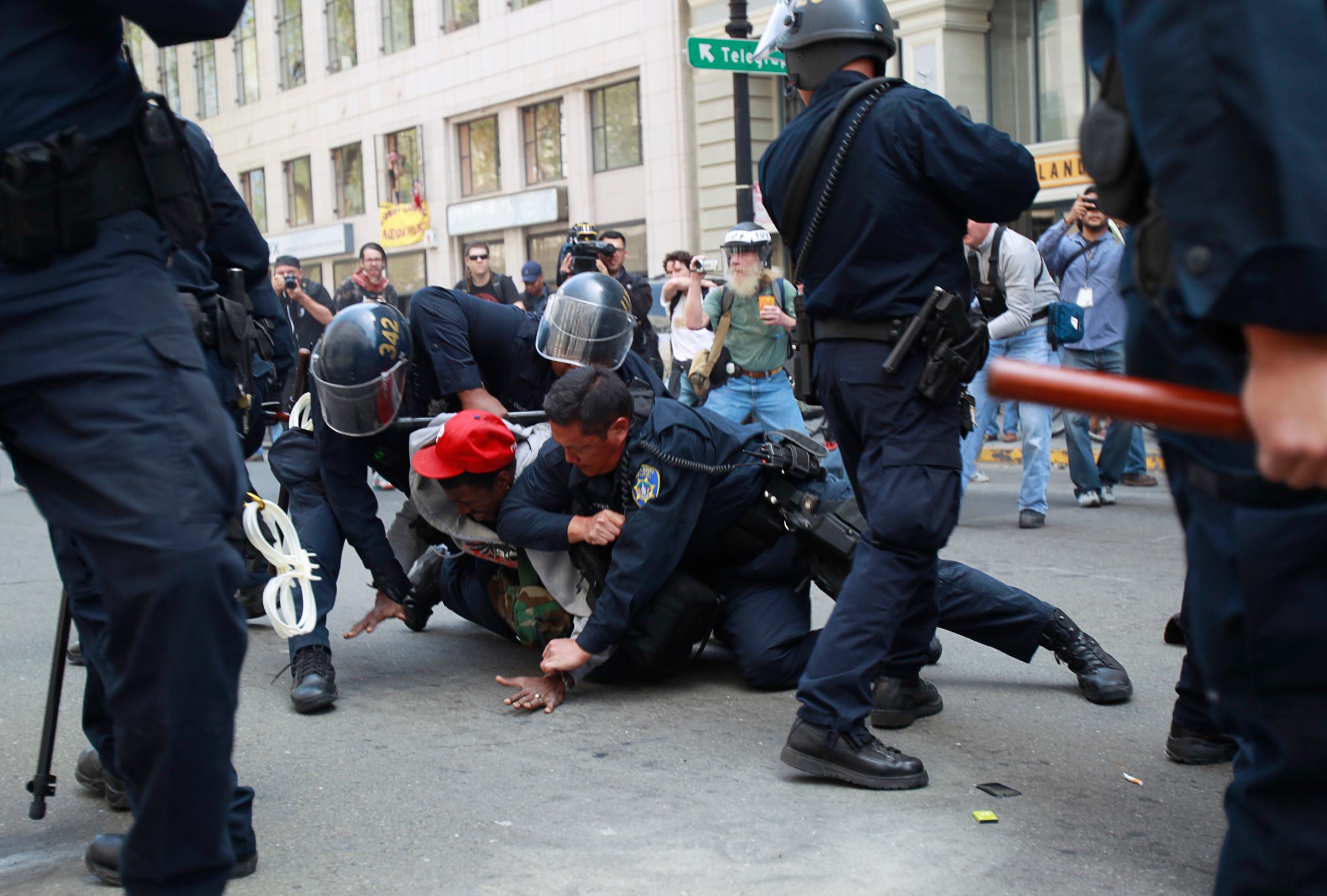 Occupy demonstrators clash with Oakland police during May Day protest in Oakland, California on May 1, 2012.