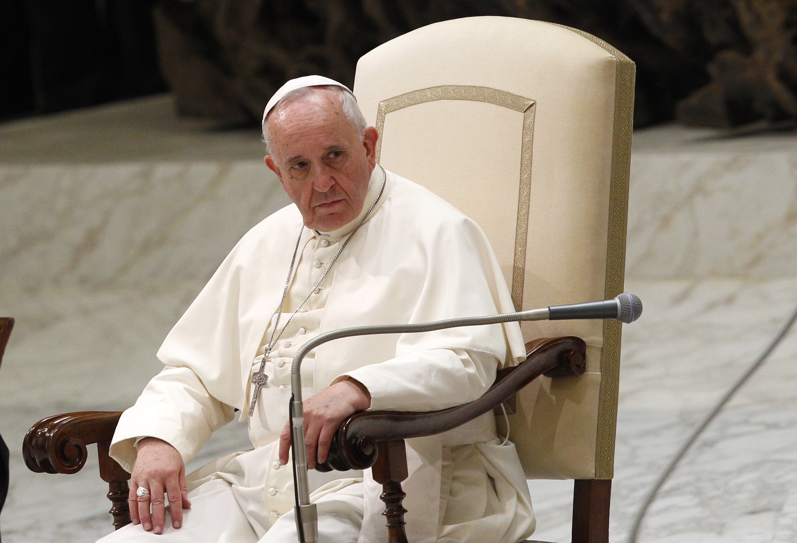 Pope Francis attends his weekly general audience in the Paul VI hall, at the Vatican on Aug. 20, 2014. (Riccardo De Luca—AP)