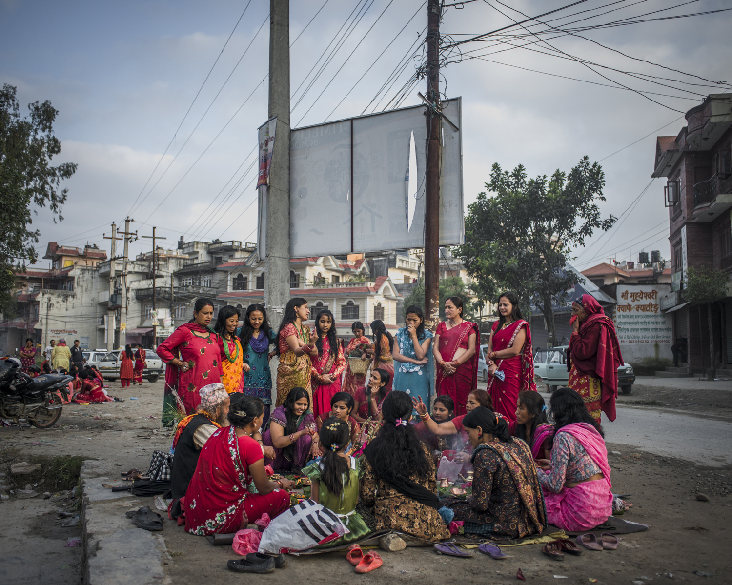 A group of women gather to surrender final prayers during RishiPanchami. Rishi Panchami is a festival that commemorates a woman who was reborn as a prostitute because she didn’t follow menstrual restrictions. It is a women’s holiday, and so Nepal’s government gives all women a day off work to perform rituals where they wash themselves to atone for any sins they may have committed while menstruating in the previous year.