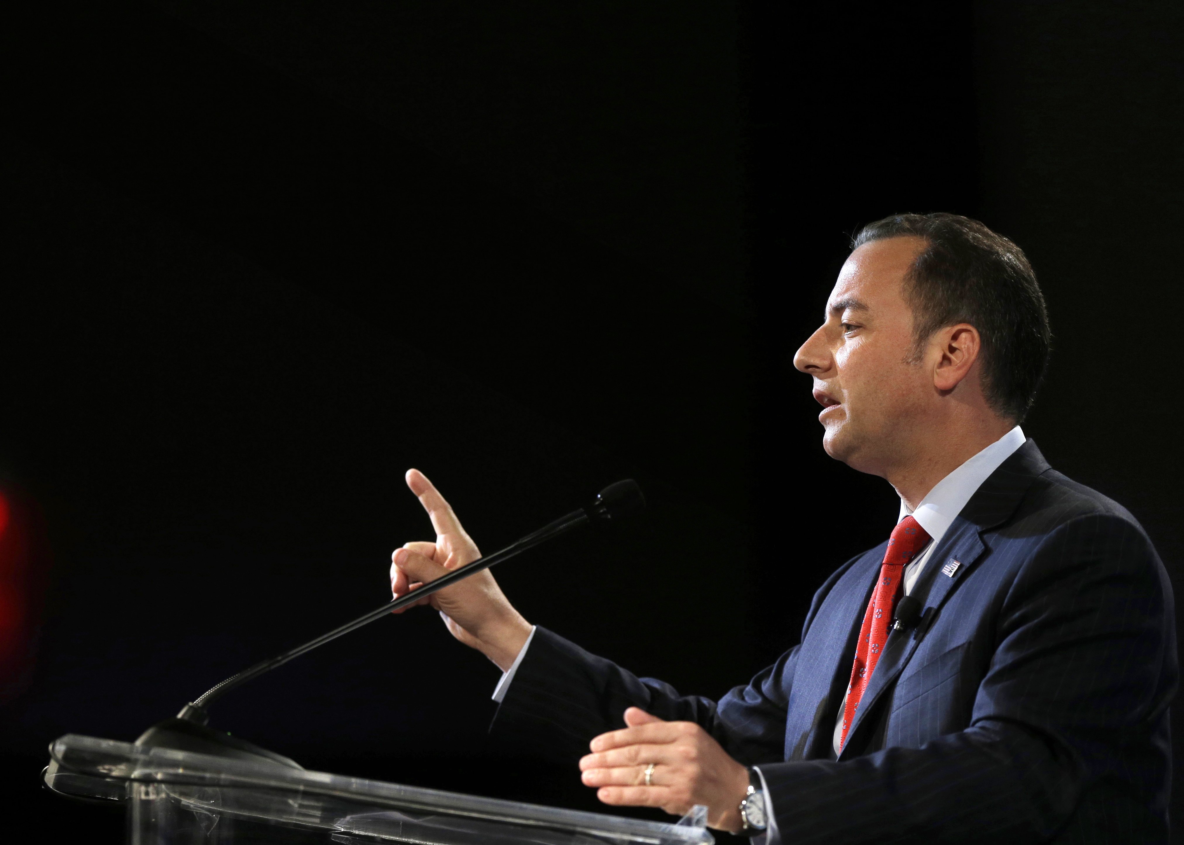 Chairman of the Republican National Committee Reince Priebus addresses an audience at the National Association of Black Journalists convention, Thursday, July 31, 2014, in Boston. (Steven Senne—AP)