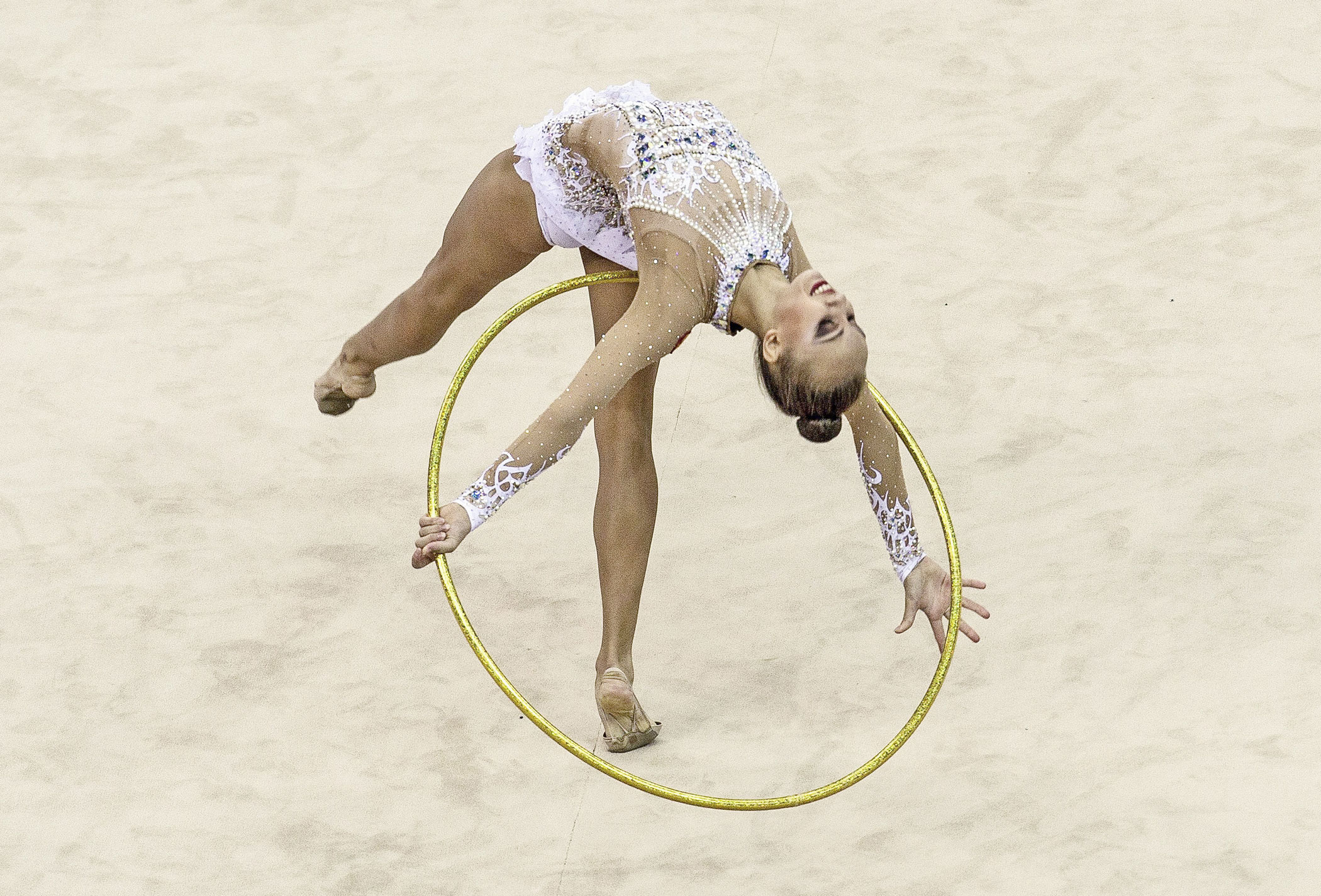 Irina Annenkova of Russia competes in Rhythmic Gymnastics Individual All-Around Qualification on day ten of the Nanjing 2014 Summer Youth Olympic Games at Nanjing OSC Gymnasium on Aug. 26, 2014 in Nanjing.