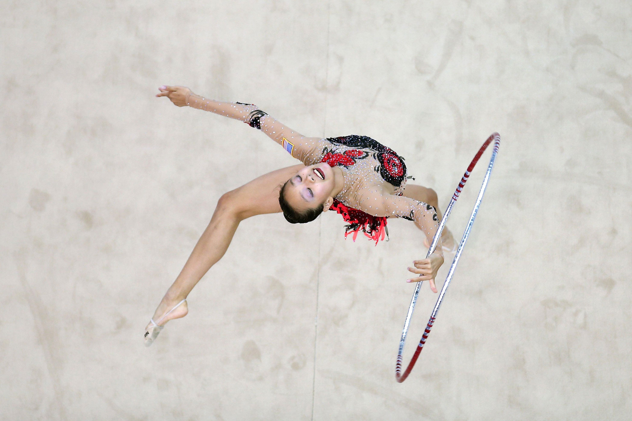 Laura Zeng of the United States competes in Rhythmic Gymnastics Individual All-Around Qualification on day ten of the Nanjing 2014 Summer Youth Olympic Games at Nanjing OSC Gymnasium on Aug. 26, 2014 in Nanjing.