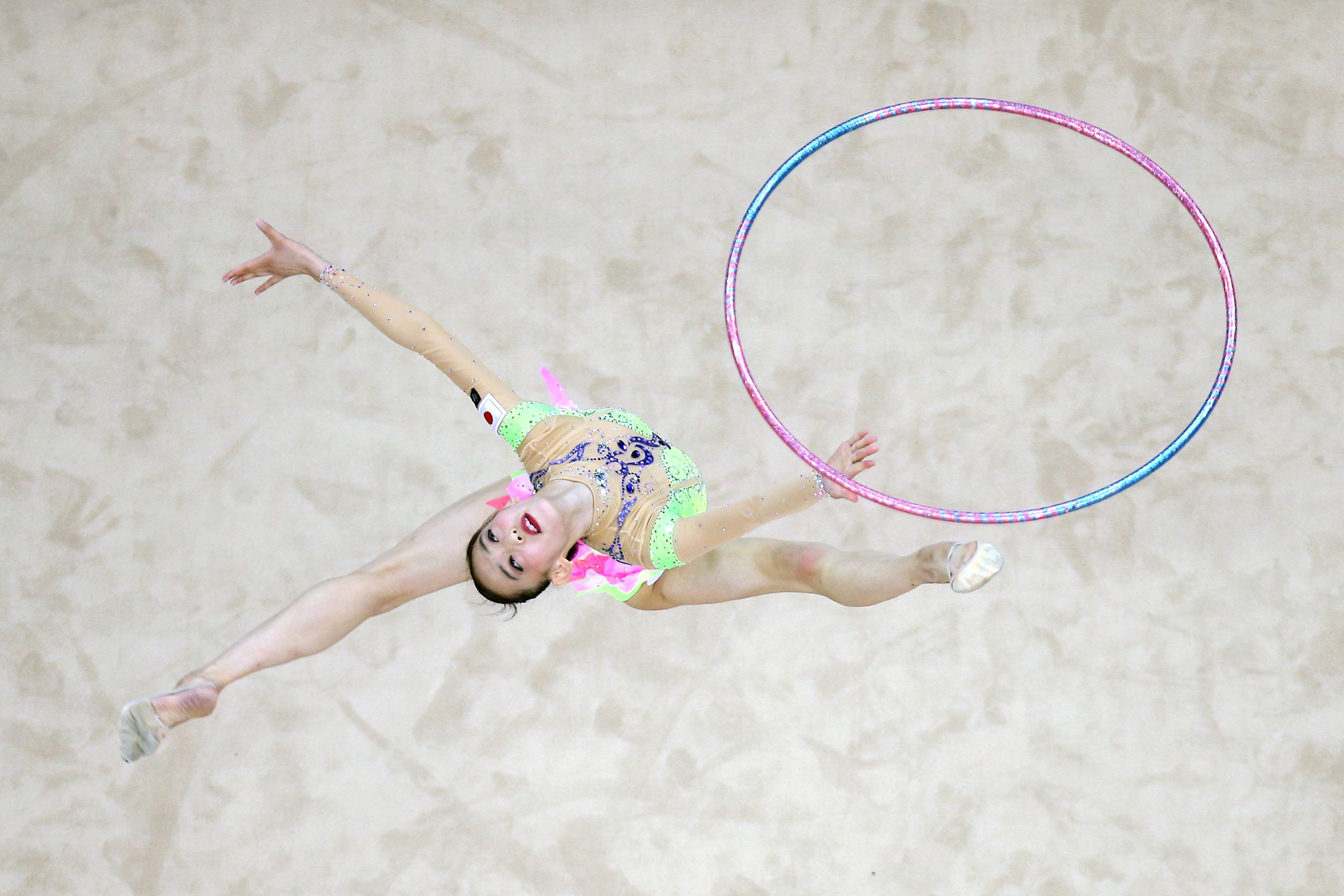 Takana Tatsuzawa of Japan competes in Rhythmic Gymnastics Individual All-Around Qualification on day ten of the Nanjing 2014 Summer Youth Olympic Games at Nanjing OSC Gymnasium on Aug. 26, 2014 in Nanjing.