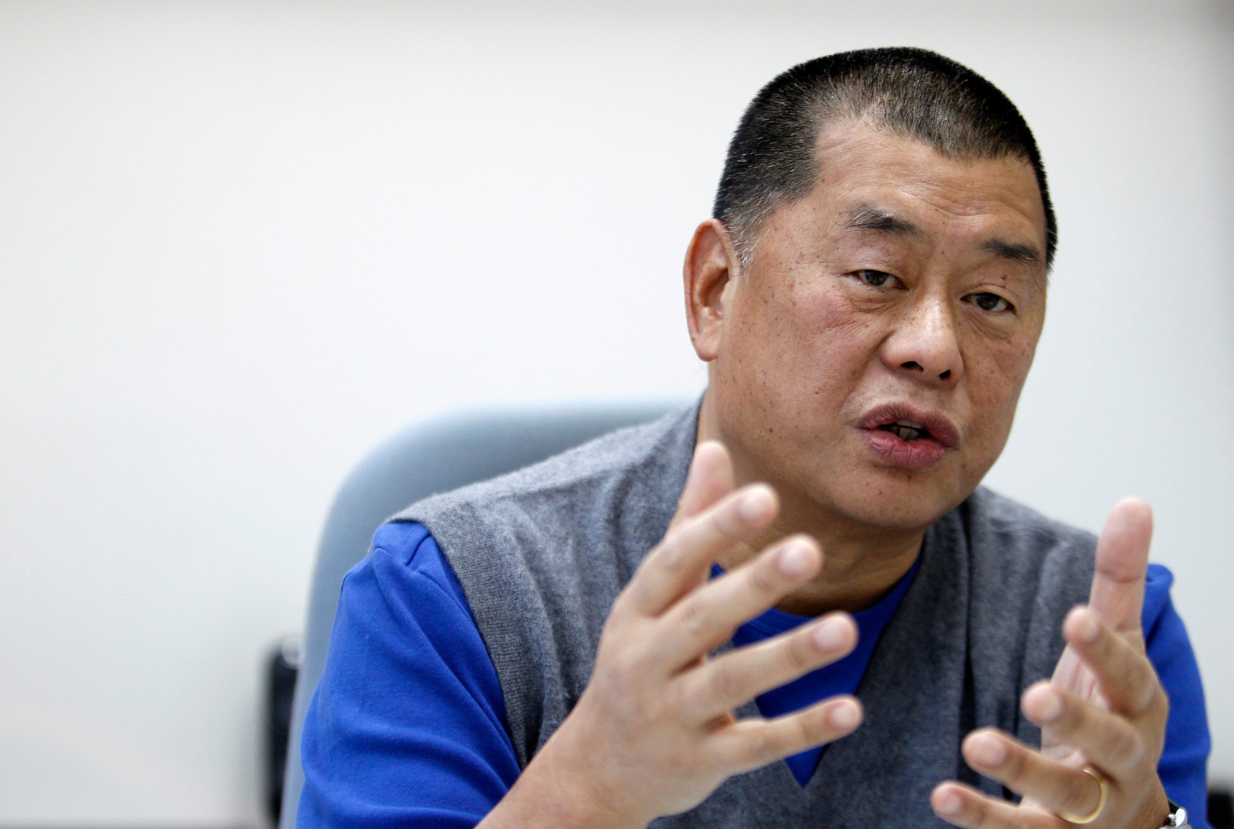 Jimmy Lai, chairman and founder of Next Media, speaks during an exclusive interview with Reuters in Taipei