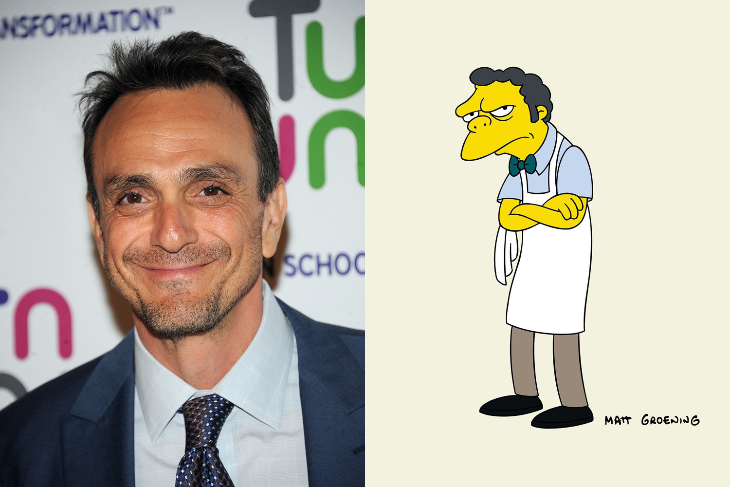 Hank Azaria plays the town barkeep, Moe Szyslak, as well as a wide cast of male characters ranging from Chief Wiggum and Apu to Duffman (can't breathe! oh no!). (Brad Barket—Getty Images; Fox)