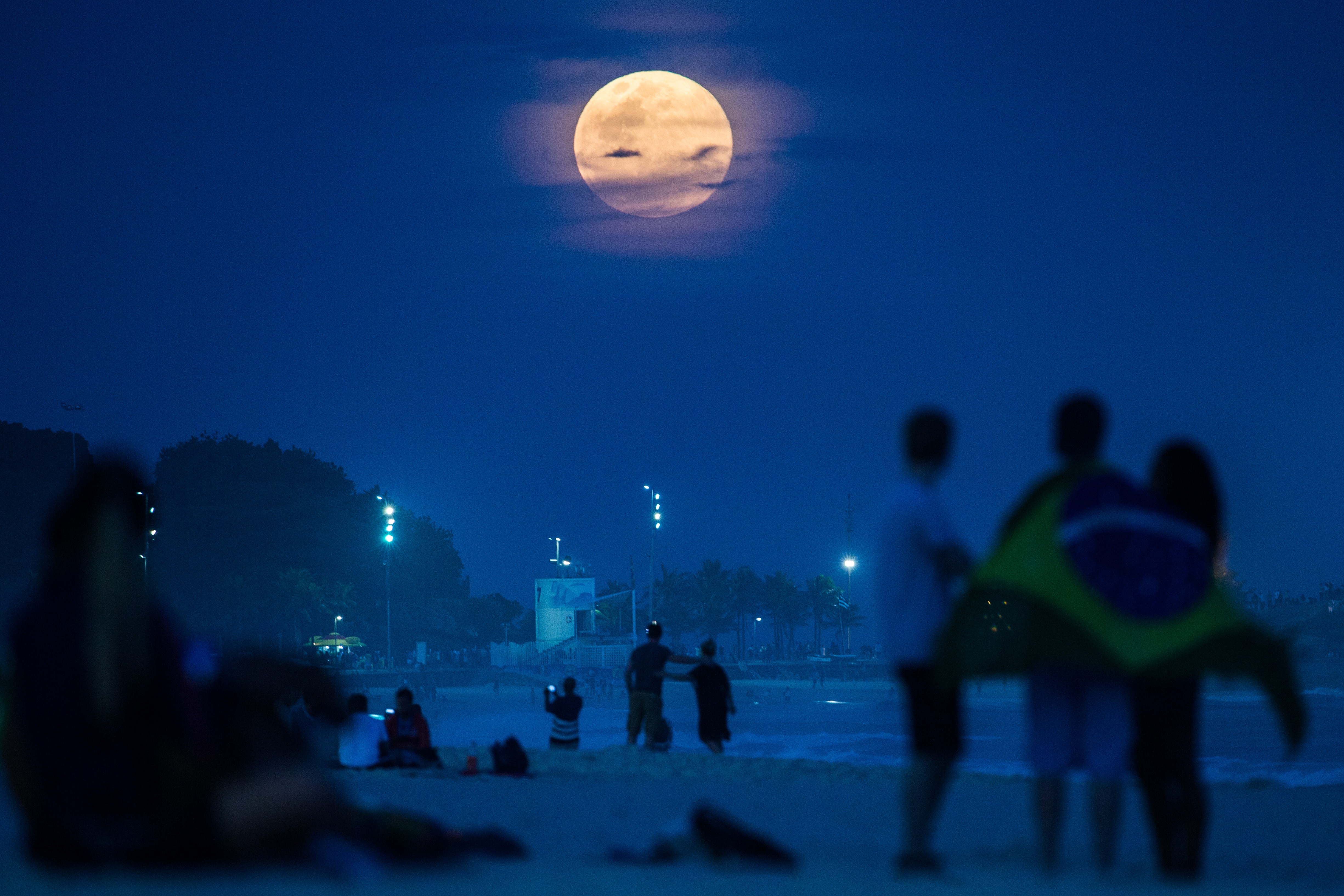 The supermoon rises at Ipanema beach in Rio de Janeiro on August 10, 2014.