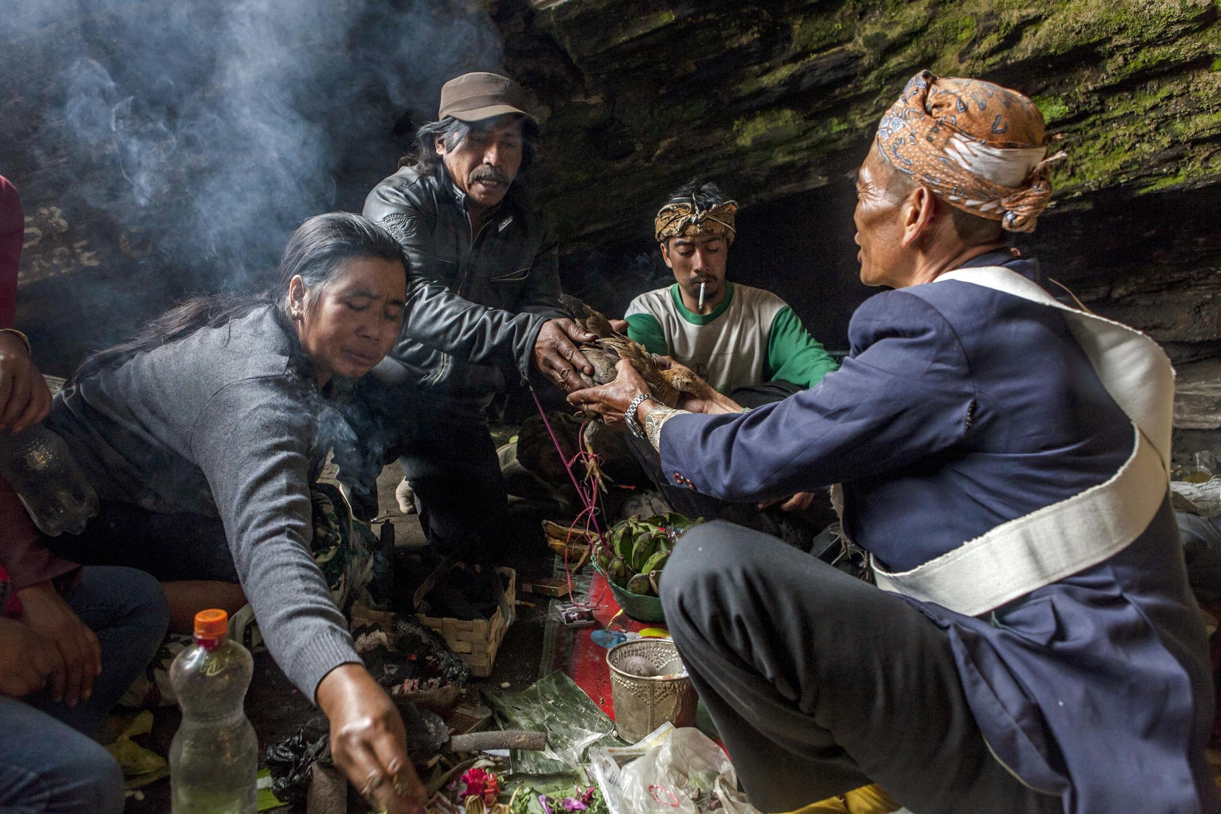 Villagers Offer Up Gifts To Volcano As Part Of Yadnya Kasada Festival