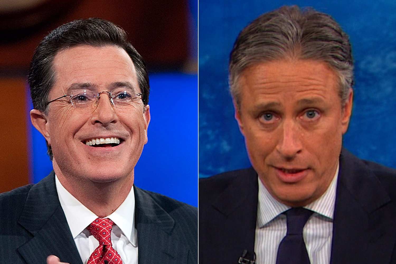 From left to right, Stephen Colbert and Jon Stewart. (Comedy Central)