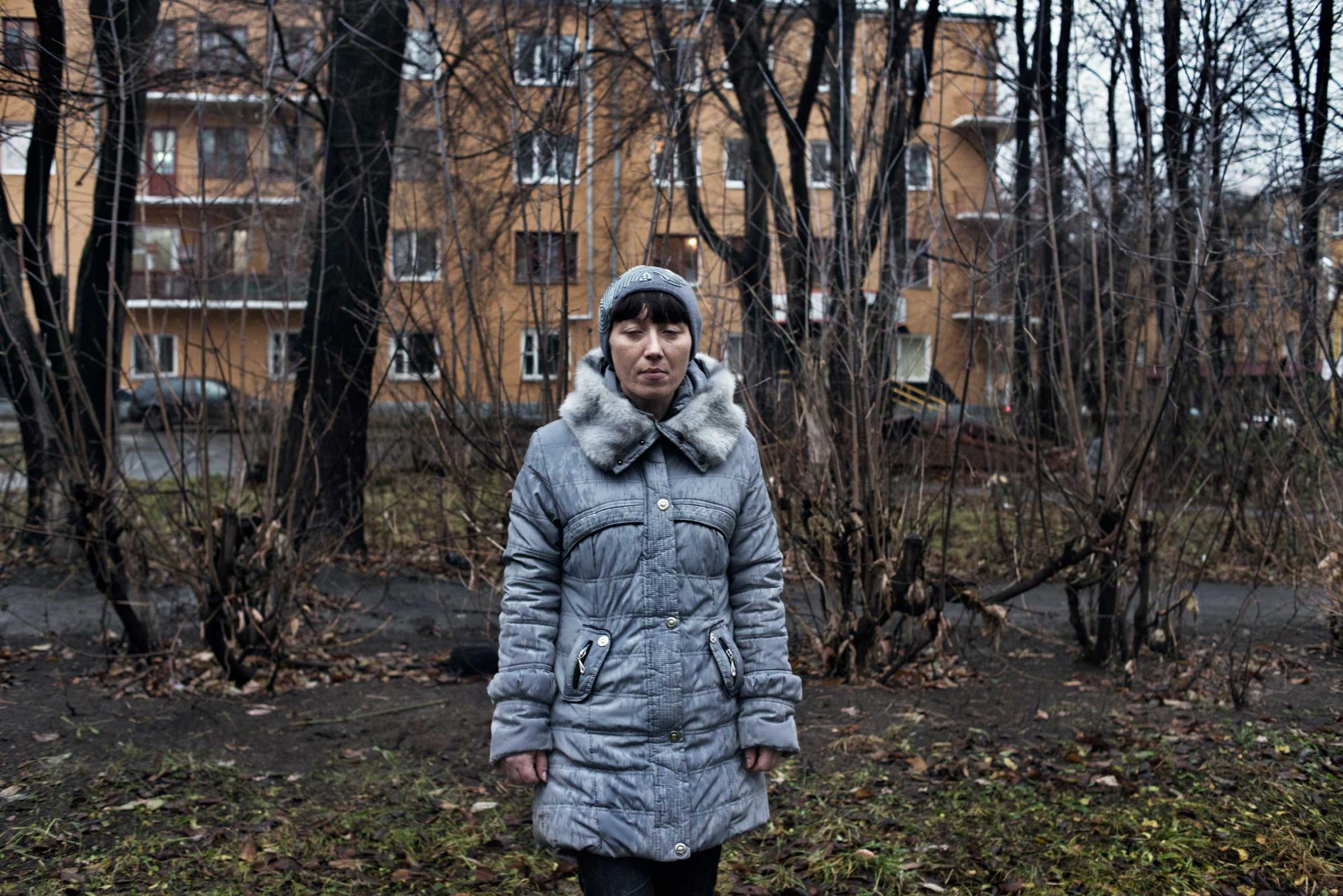 Zhanna, 34 years old, is out in the Uralmash district about thirty minutes after she has taken krokodil.