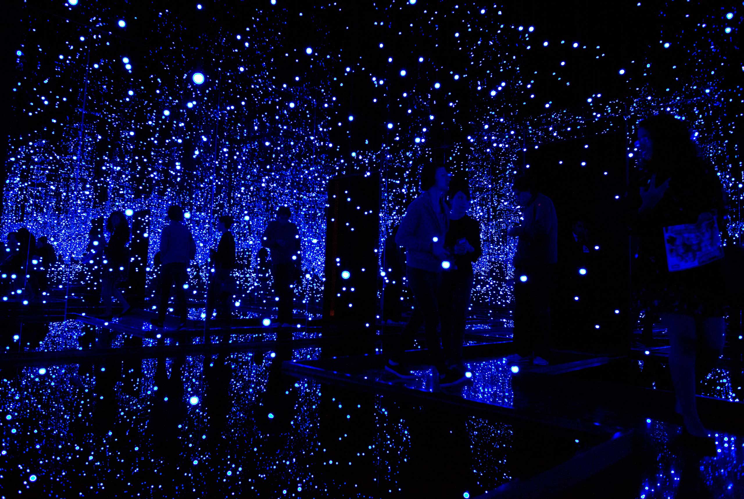 Sept. 23, 2014. Journalists walk through an installation by Japanese artist Yayoi Kusama during a press tour of her  Infinite Obsession,  exhibit, at the Rufino Tamayo Museum in Mexico City, Mexico.