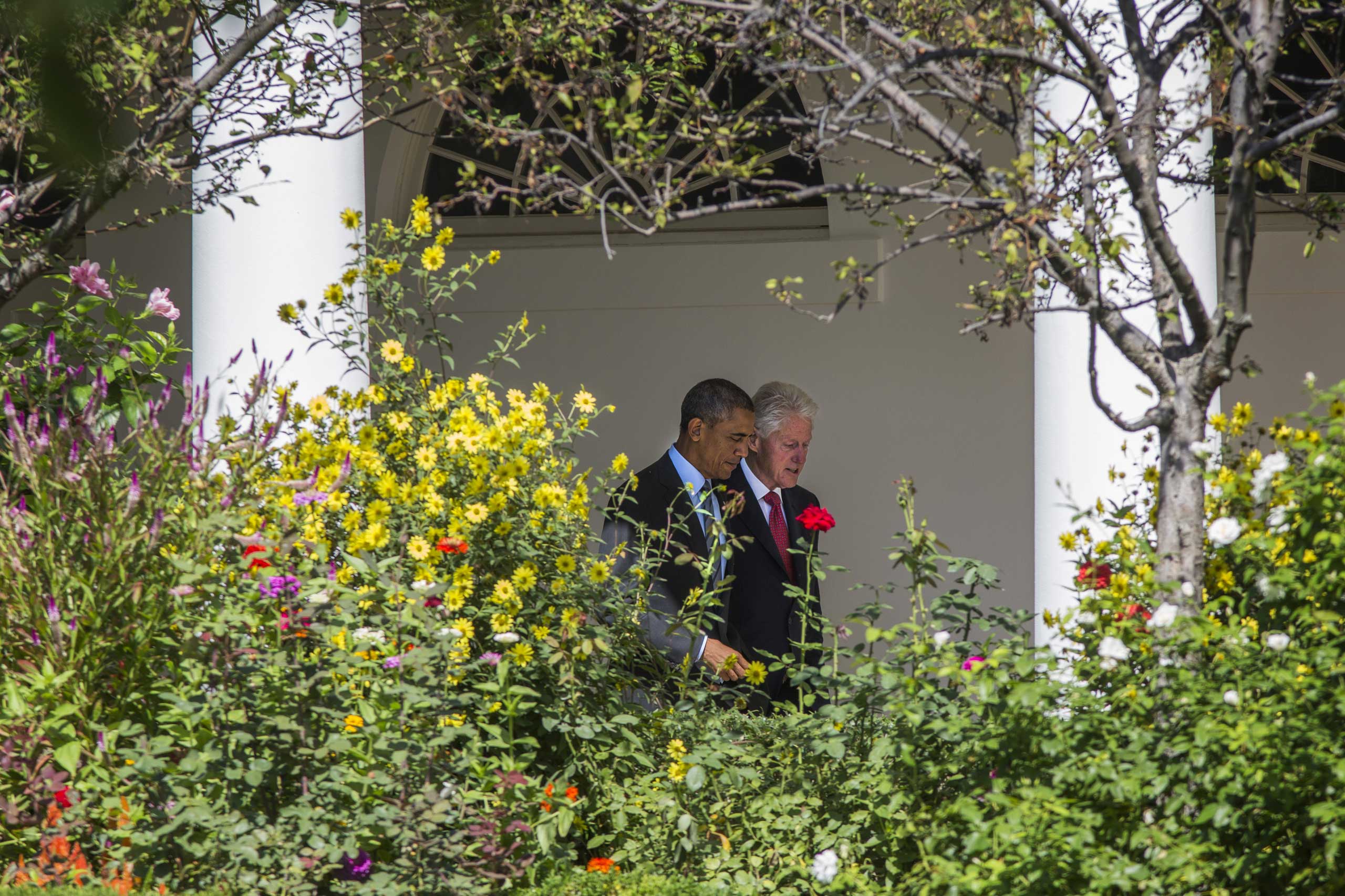 Sept. 12, 2014. U.S. President Barack Obama and former President Bill Clinton at the White House  in , Washington, D.C.