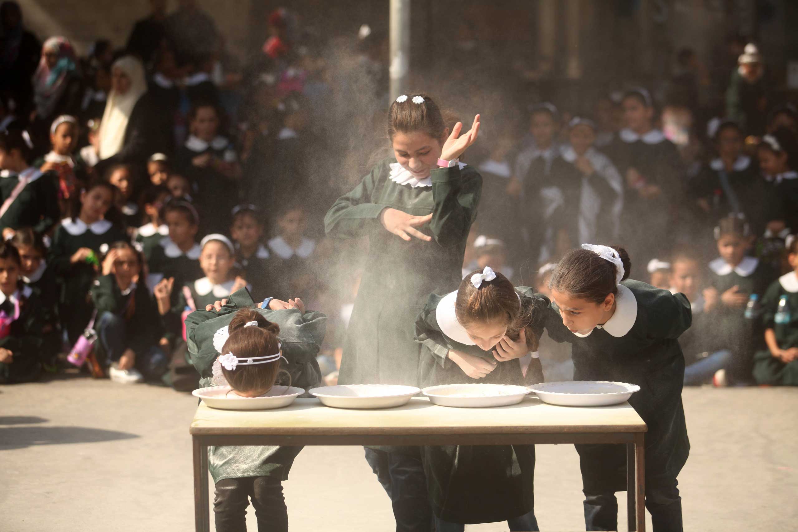 Sept. 18, 2014. Palestinian students in a school in Gaza City.