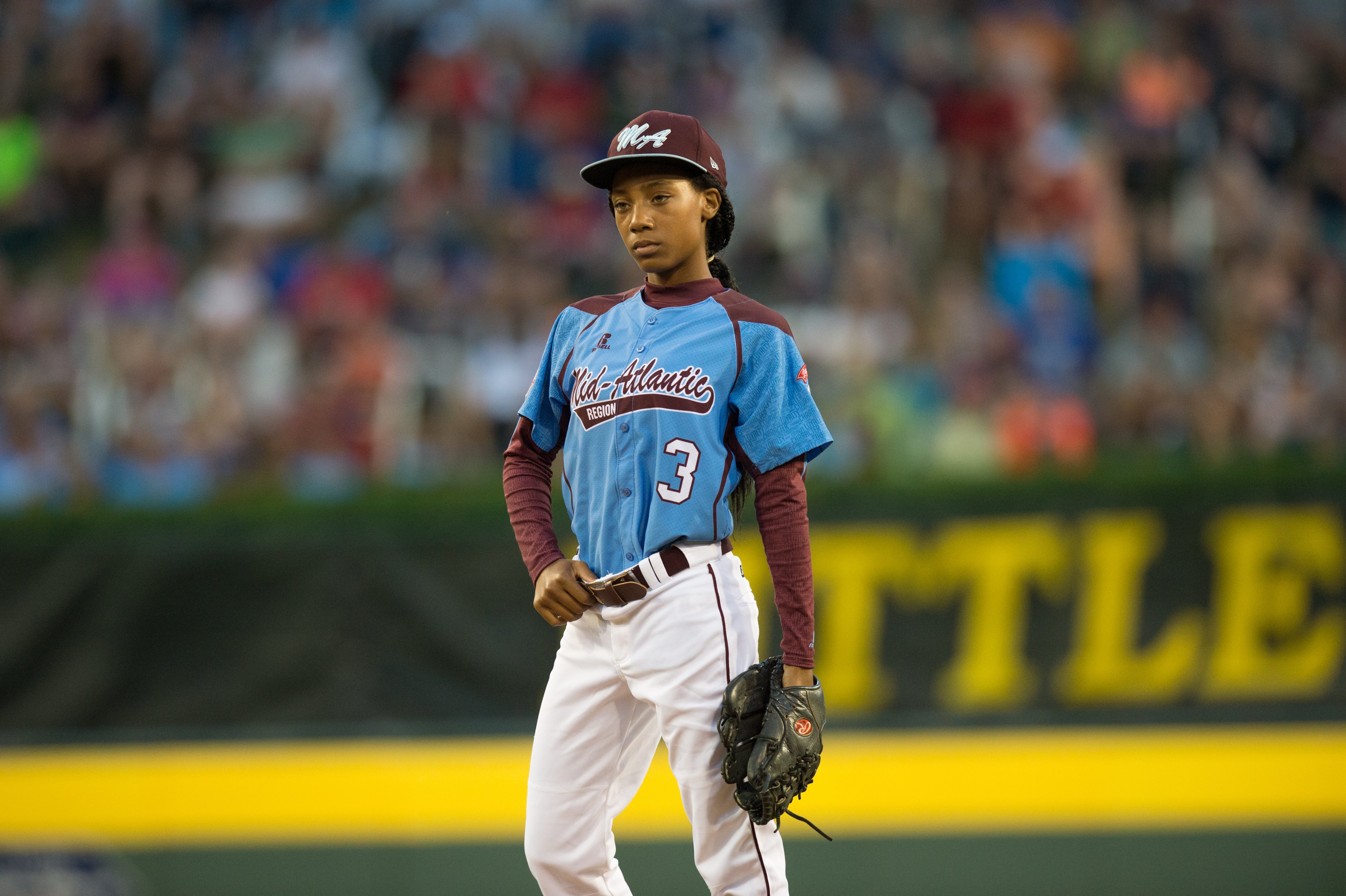 Starting pitcher Mo'ne Davis #3 of Pennsylvania pitches during the 2014 Little League World Series at Lamade Stadium on Aug. 20, 2014 in Williamsport, Penn. (Drew Hallowell—MLB Photos/Getty Images)