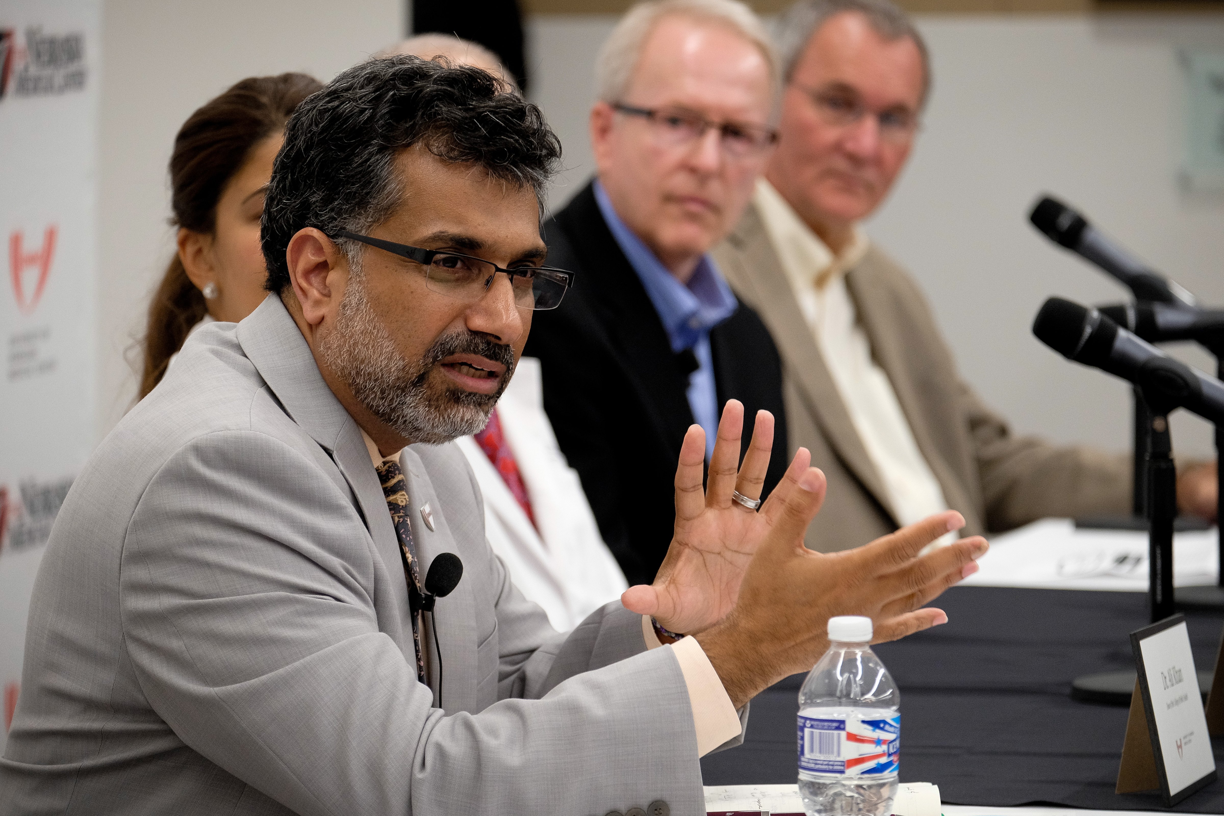 Ali S. Khan M.D. speaks to members of the media at the University of Nebraska Medical Center about the arrival of ebola patient Rick Sacra. (Eric Francis&mdash;Getty Images)