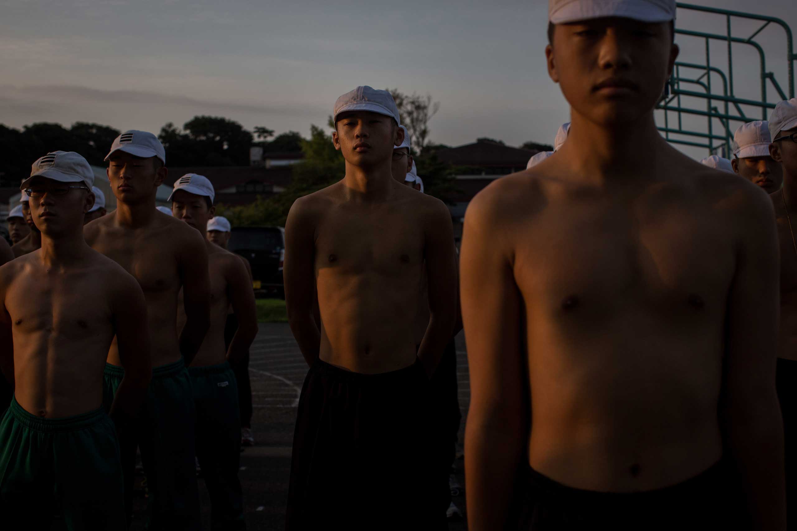 Sept. 17, 2014. First grade students assemble in the morning for a training schedule at the Japan Ground Self-Defense Force (JGSDF) High Technical School on in Yokosuka, Japan.
