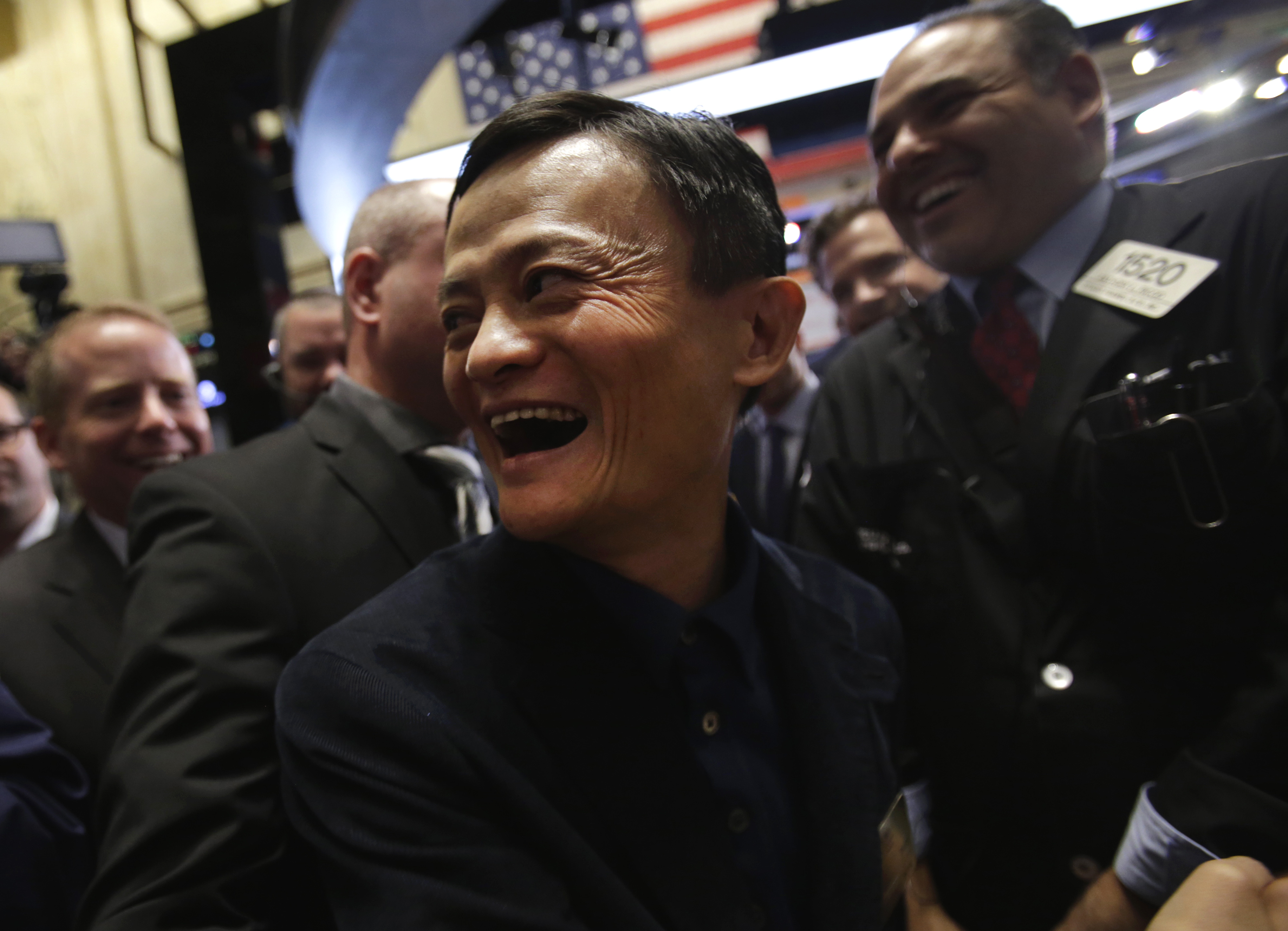 Billionaire Jack Ma, chairman of Alibaba Group Holding Ltd., smiles while touring the floor of the New York Stock Exchange (NYSE) in New York, U.S., on Friday, Sept. 19, 2014. (Bloomberg&mdash;Bloomberg via Getty Images)