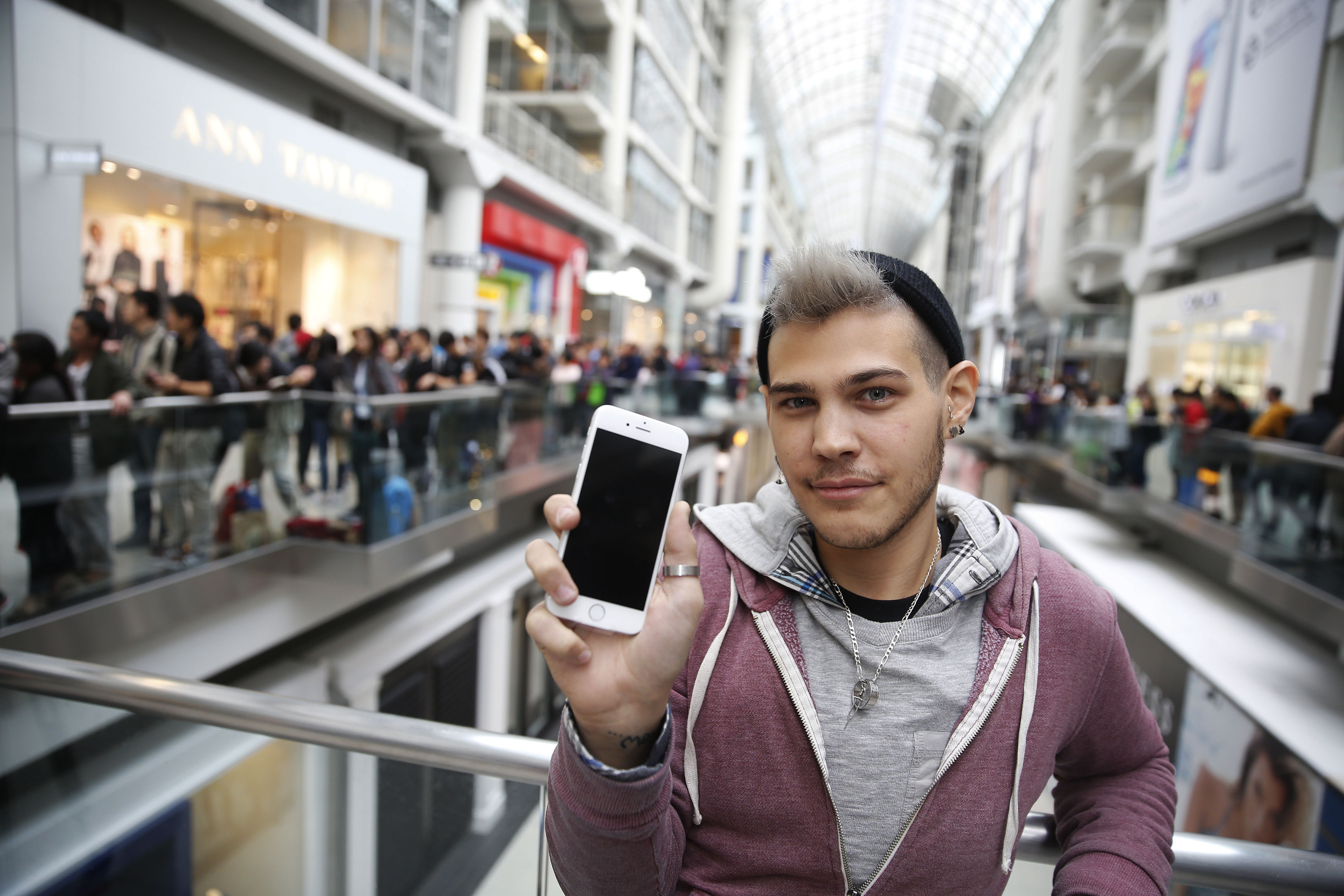 24-year-old Dani Winters lined up since Wednesday at 6pm to get his 128GB iPhone 6. (Colin McConnell&mdash;Toronto Star/Getty Images)