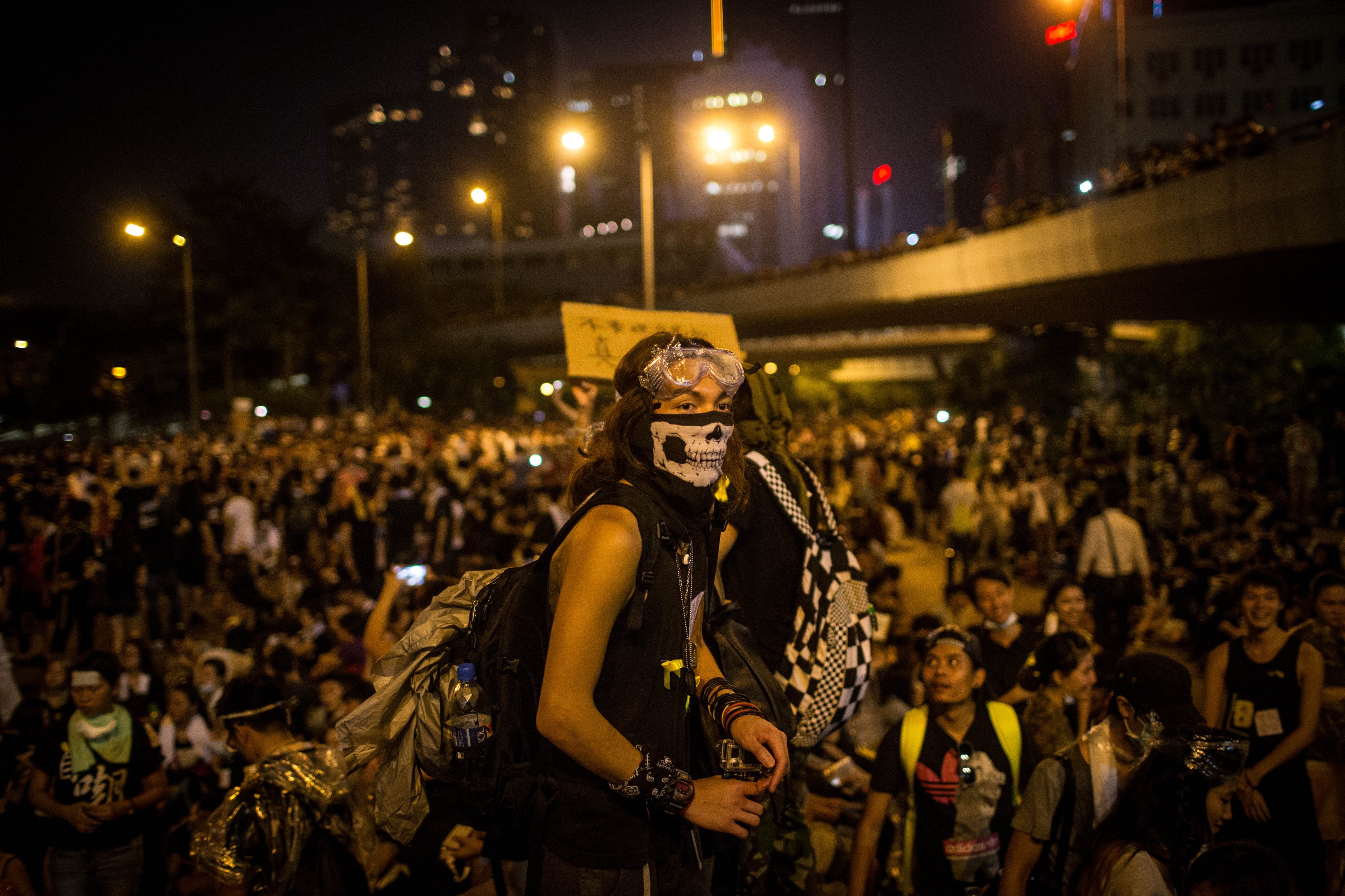 Protesters gather in the streets outside the Hong Kong government complex in Hong Kong on Sept. 29, 2014 (Chris McGrath—Getty Images)
