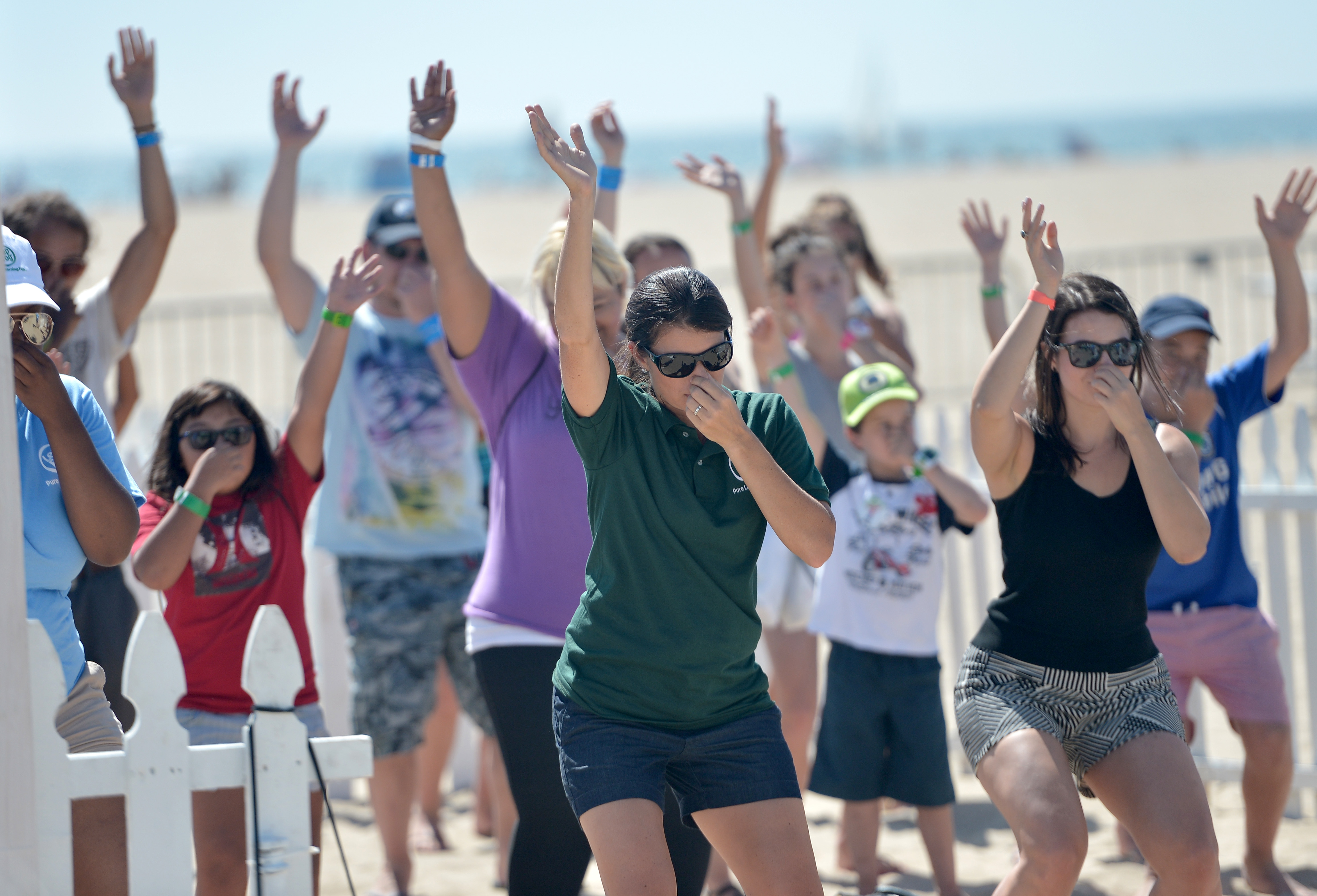 Soccer player Mia Hamm (C) and LeapFrog attempt to become GUINNESS WORLD RECORDS record holders in celebration of the launch of the new LeapBand Activity Tracker For Kids at the first-ever Fit Made Fun Day at Santa Monica Pier on September 6, 2014 in Santa Monica, California. (Photo by Charley Gallay/Getty Images for LeapFrog) (Charley Gallay—Getty Images for LeapFrog)