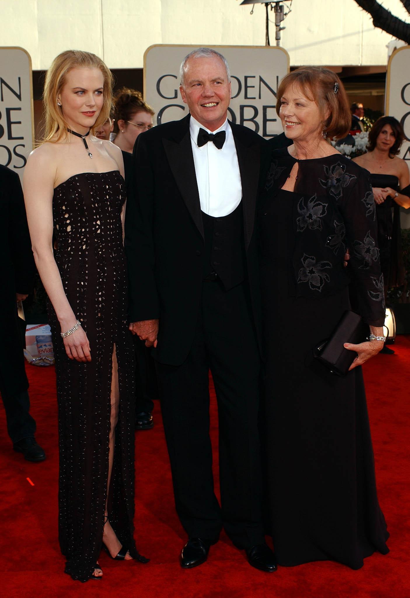 Nicole Kidman and her parents Antony and Janelle Kidman arrive at the 59th Annual Golden Globe Awards at the Beverly Hilton in Beverly Hills in 2002. (Lucy Nicholson--AFP/Getty Images)