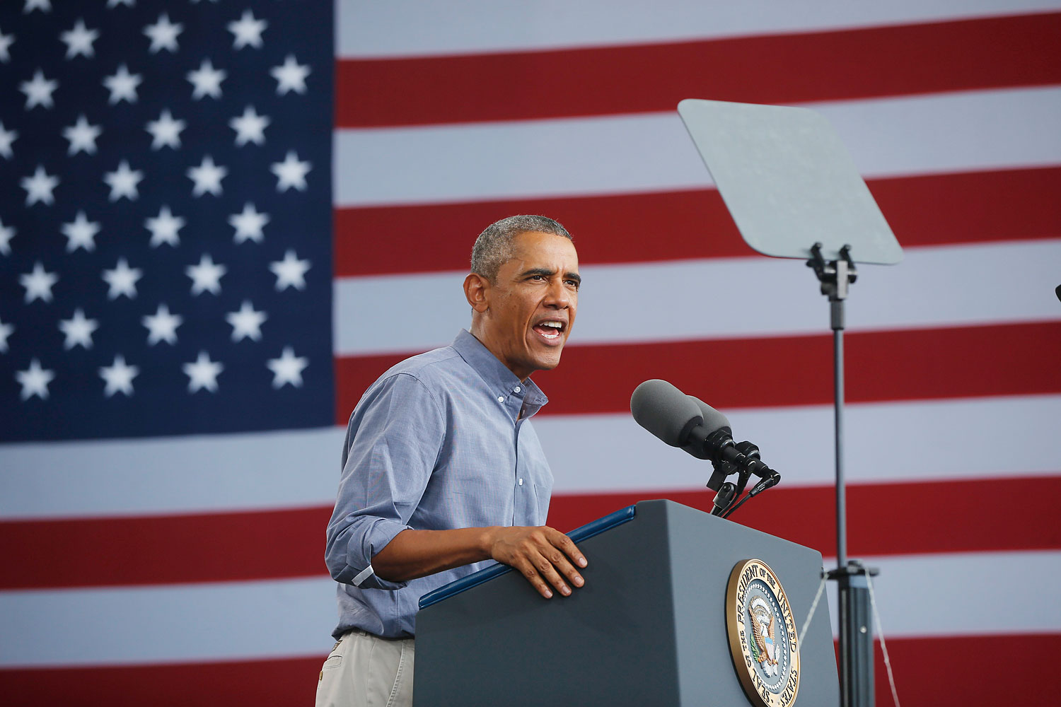 President Barack Obama speaks at Laborfest 2014 at Henry Maier Festival Park in Milwaukee on Labor Day, Sept. 1, 2014 (Charles Dharapak—AP)