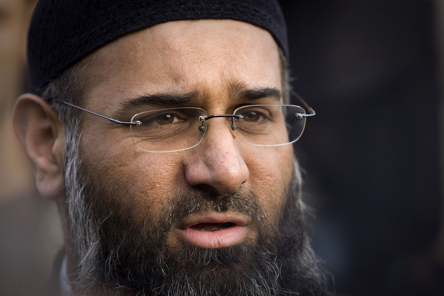 File photograph shows Muslim preacher Choudary addressing members of the media during a protest supporting Shari'ah Law in north London