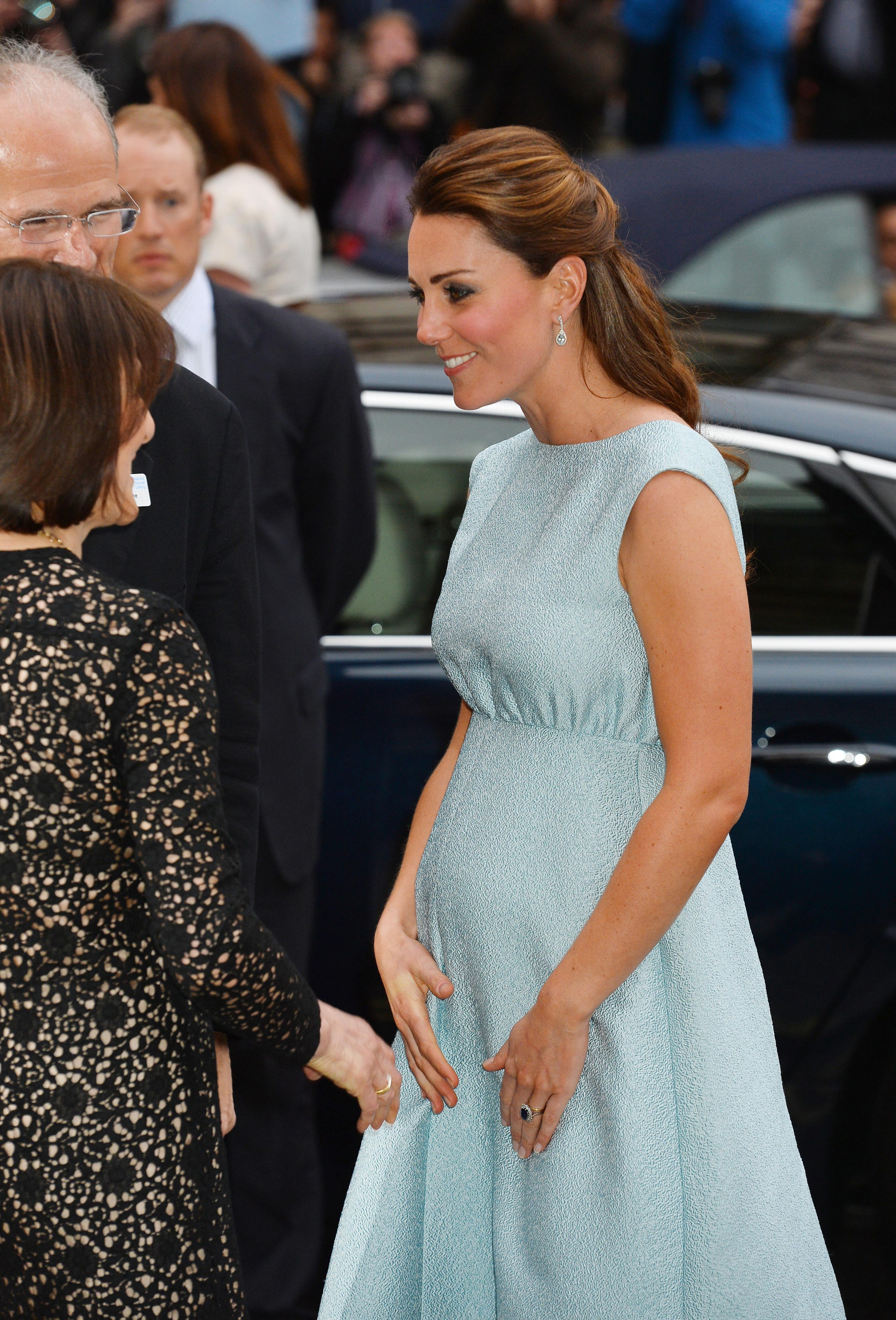 Duchess of Cambridge arriving for a visit the National Portrait Gallery in London to celebrate the work of The Art Room charity on April 24, 2013.