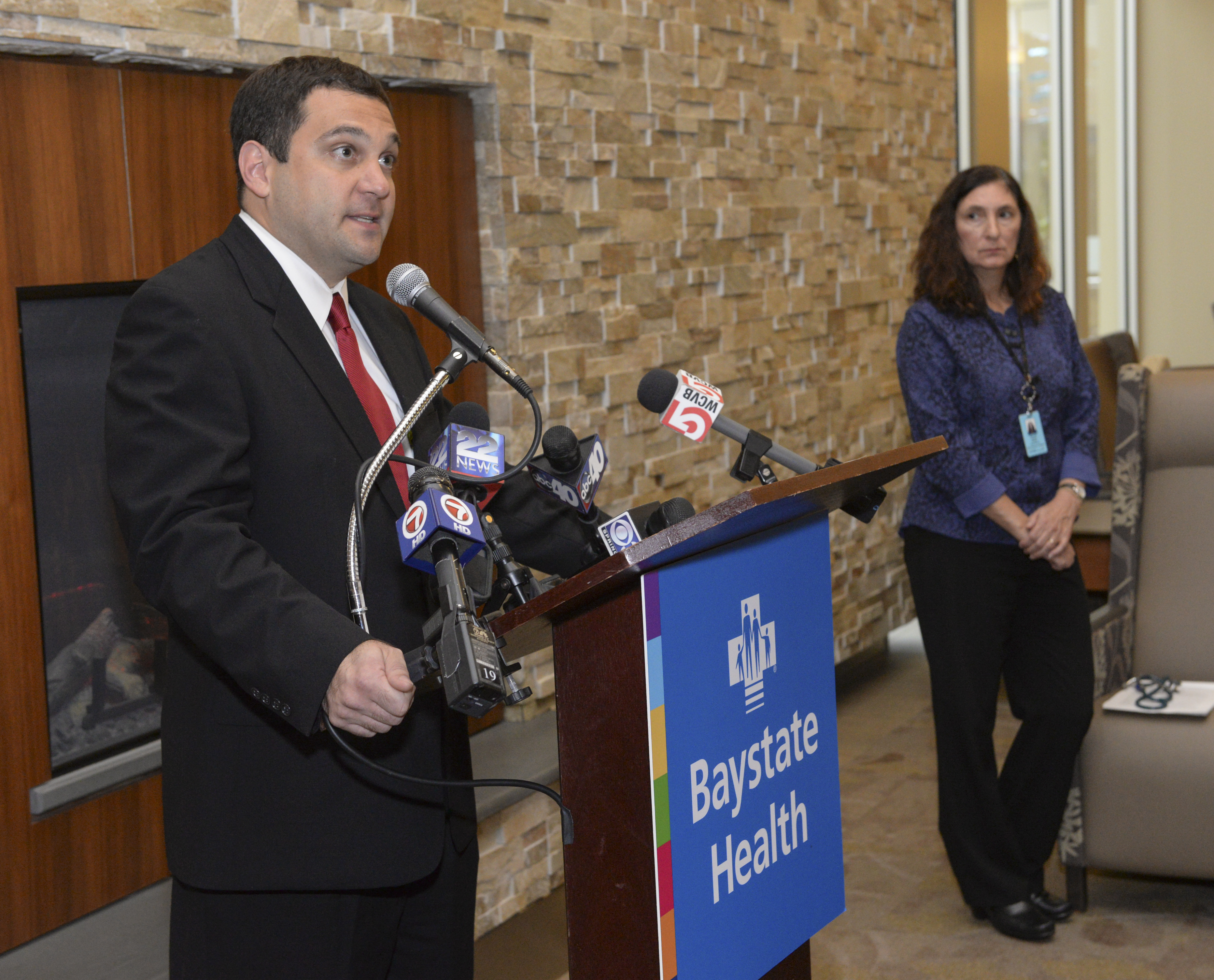 Dr. Michael Klatte, left, pediatric infectious disease specialist and Dr. Donna Fisher, chief of infectious diseases at Baystate Children's Hospital  during  a news conference there on the local impact of the Enterovirus D68, Thursday, Sept. 18, 2014. (Michael S. Gordon—AP)