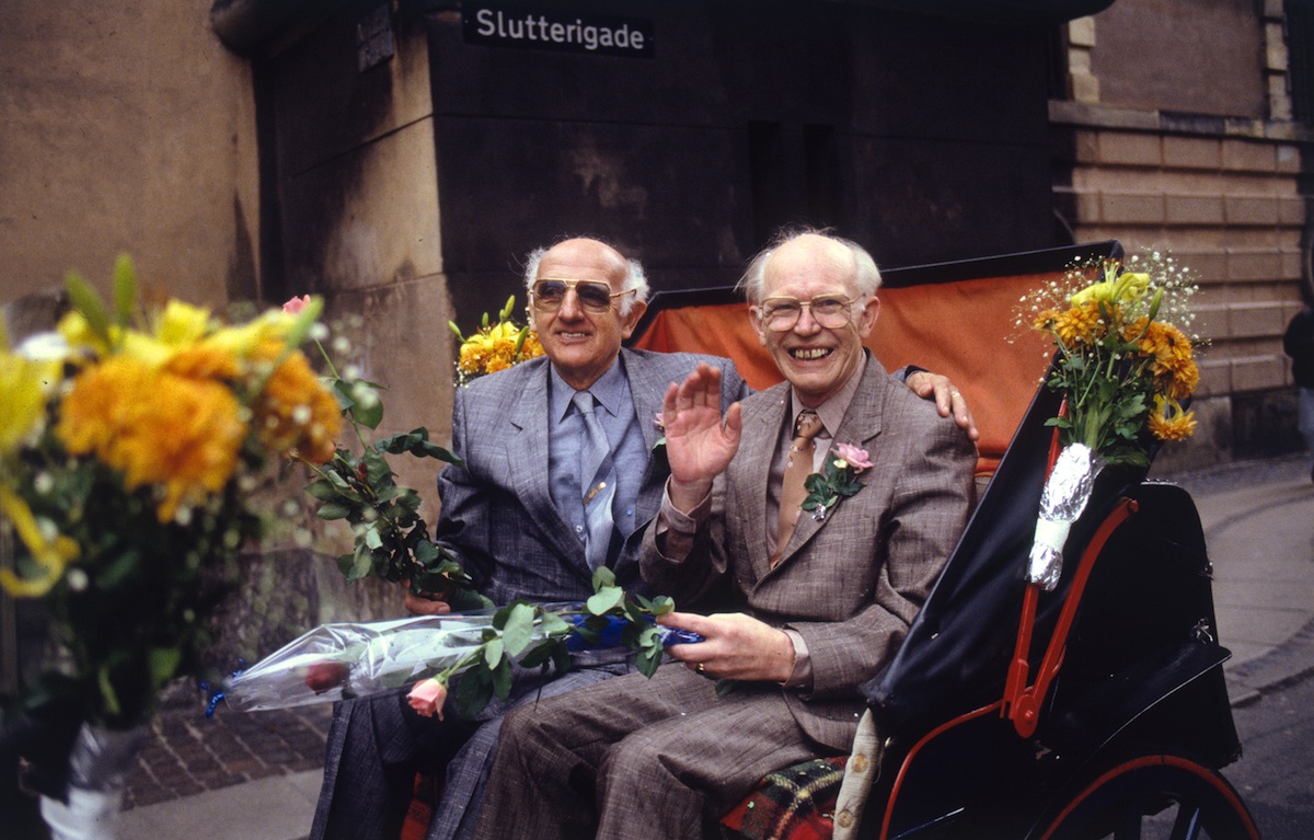 A file picture taken October 1, 1989 shows Denmark's Axel Axgil (L) and Eigil Eskildsen (R) on their Oct. 1, 1989, union, when they became the first registered gay partners in the world (Keld Navntoft—AFP / Getty Images)
