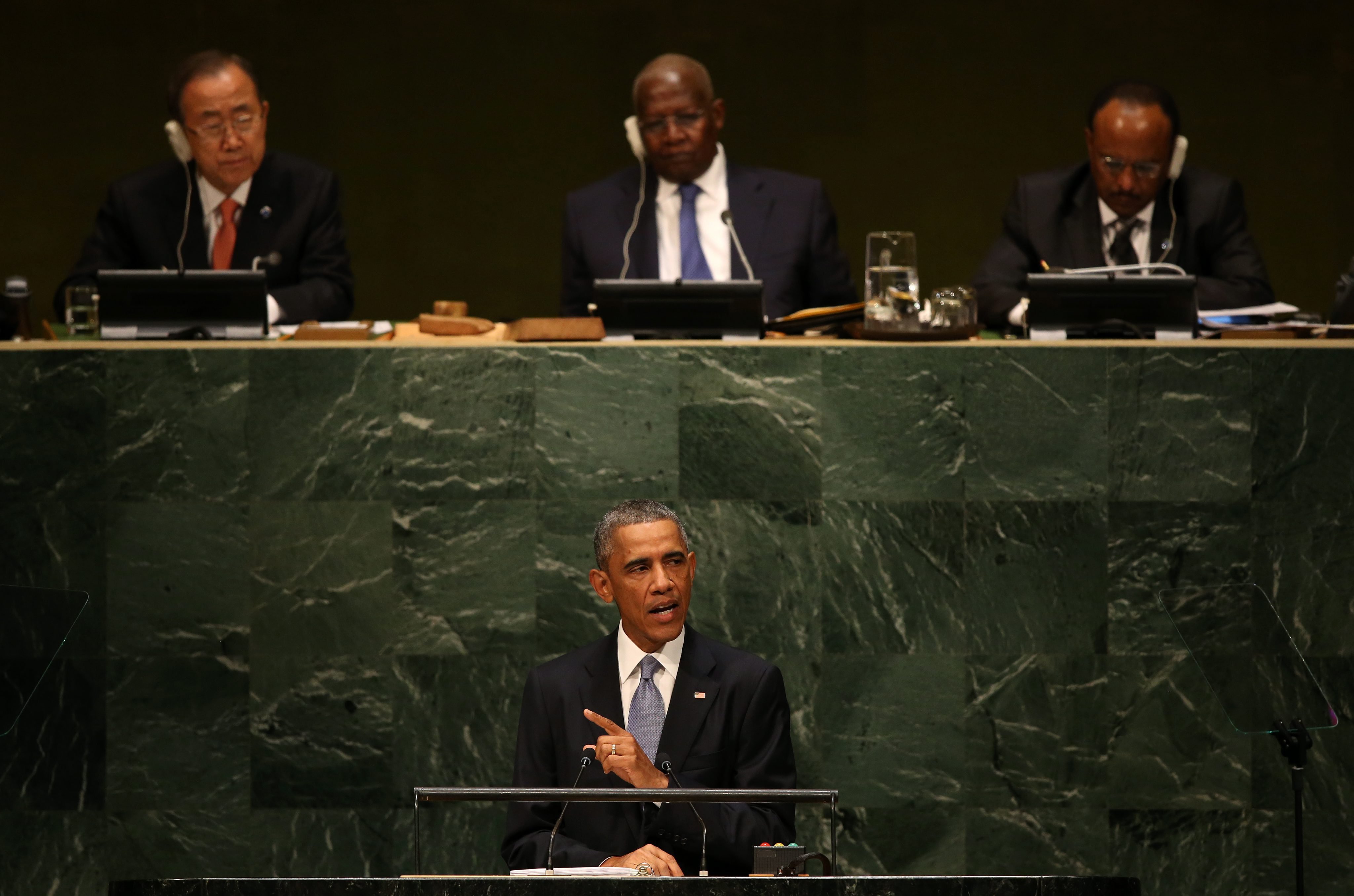 President Barack Obama speaks during the general debate of the 69th session of the United Nations General Assembly at the United Nations headquarters in New York on Sept. 24, 2014. (Justin Lane—EPA)