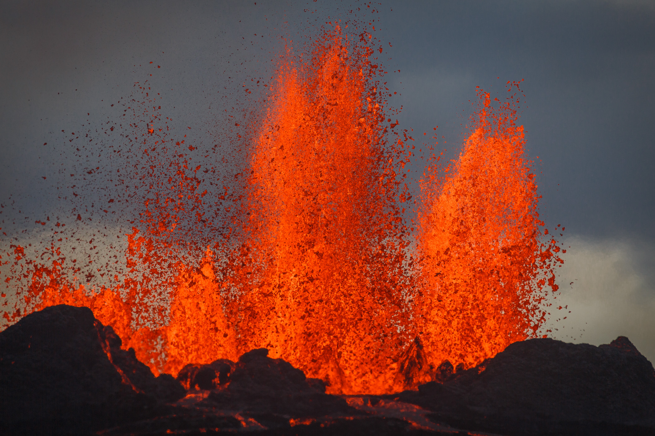 Lava erupts up to 100 meters in the air at Bardarbunga, Sept. 2, 2014.
