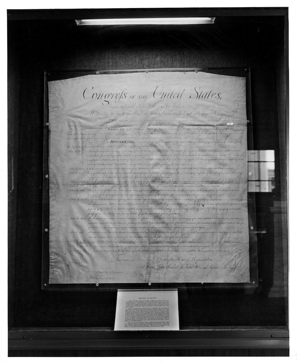 Original Bill Of Rights in Display Case in Library Of Congress In Washington, DC