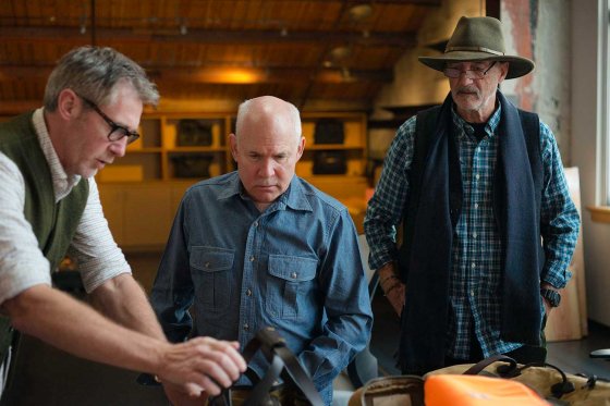 L to R)  CEO Alan Kirk and Magnum photographers Steve McCurry and David Alan Harvey at the  headquarters in Seattle during the initial design process for the new line of camera bags being launched on May 1, 2014.