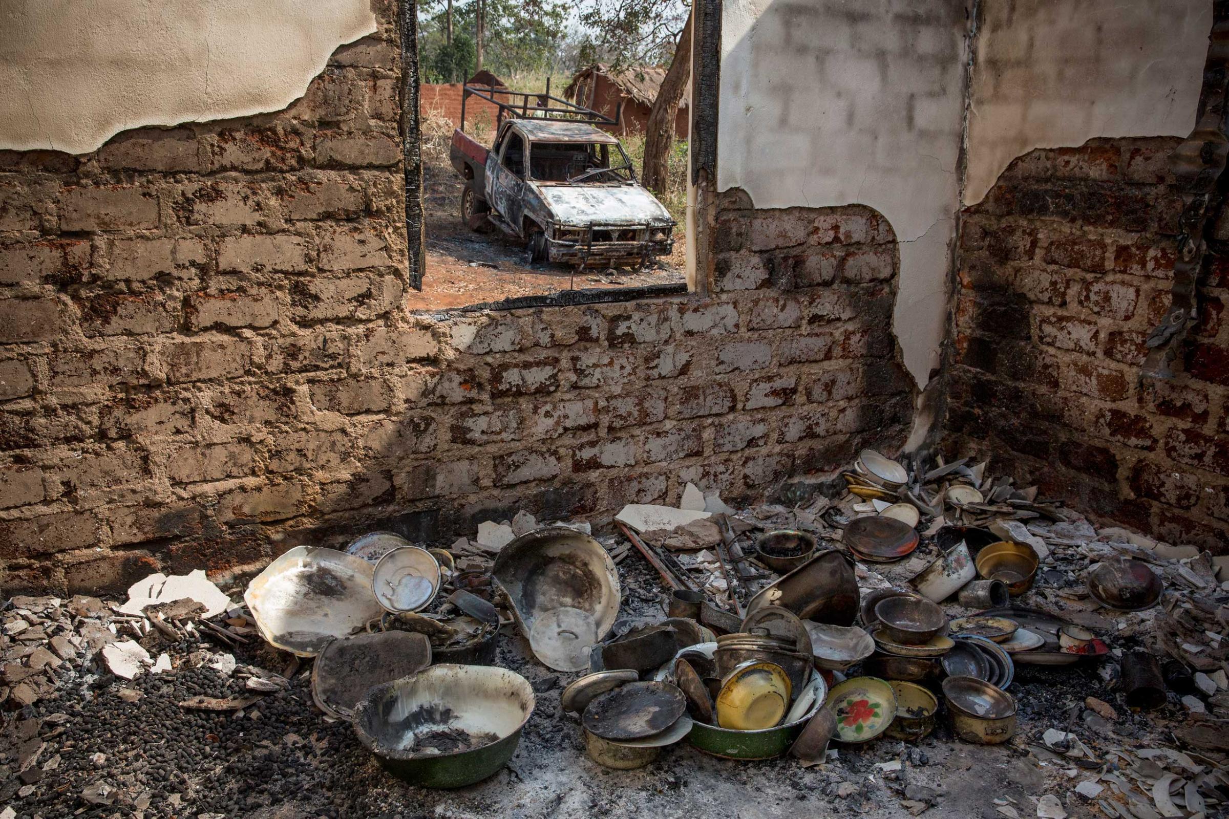 Zawa.An house burnt by Seleka members before they left the village of Zawa.