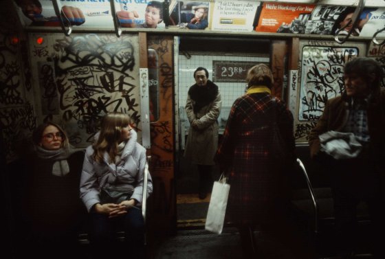 A man about to board a subway car, 1981.