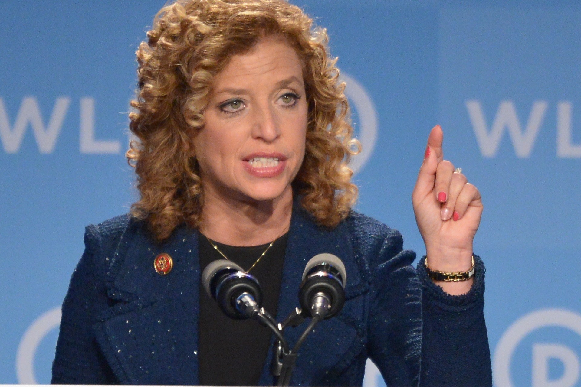 Democratic National Committee (DNC) Chair, Representative Debbie Wasserman Schultz, Democrat of Florida, speaks at the DNC's Leadership Forum Issues Conference in Washington on Sept. 19, 2014. (Mandel Ngan—AFP/Getty Images)