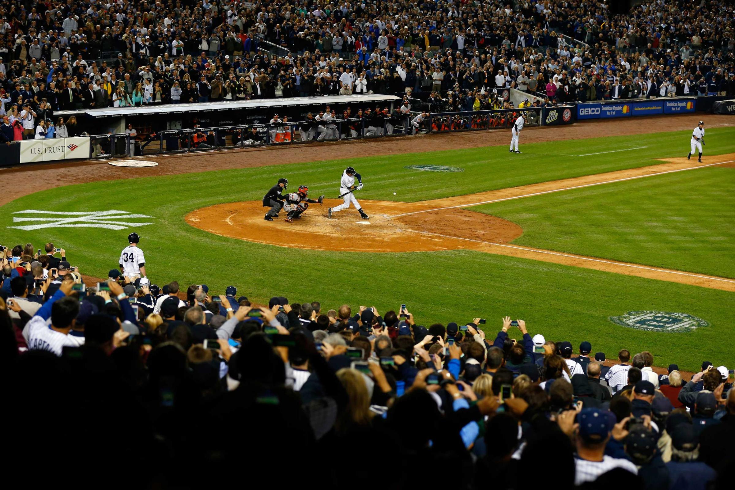 Derek Jeter hits a game winning RBI hit in the ninth inning against the Baltimore Orioles in his last game ever at Yankee Stadium on Sept. 25, 2014.