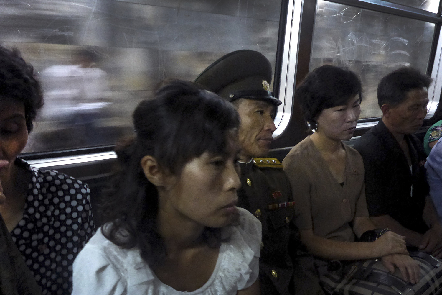 Commuters ride on a subway in Pyongyang, Sept. 1, 2014. Foreign visitors are usually only allowed to take one to two stops, on Pyongyang's north-south Chollima subway line.