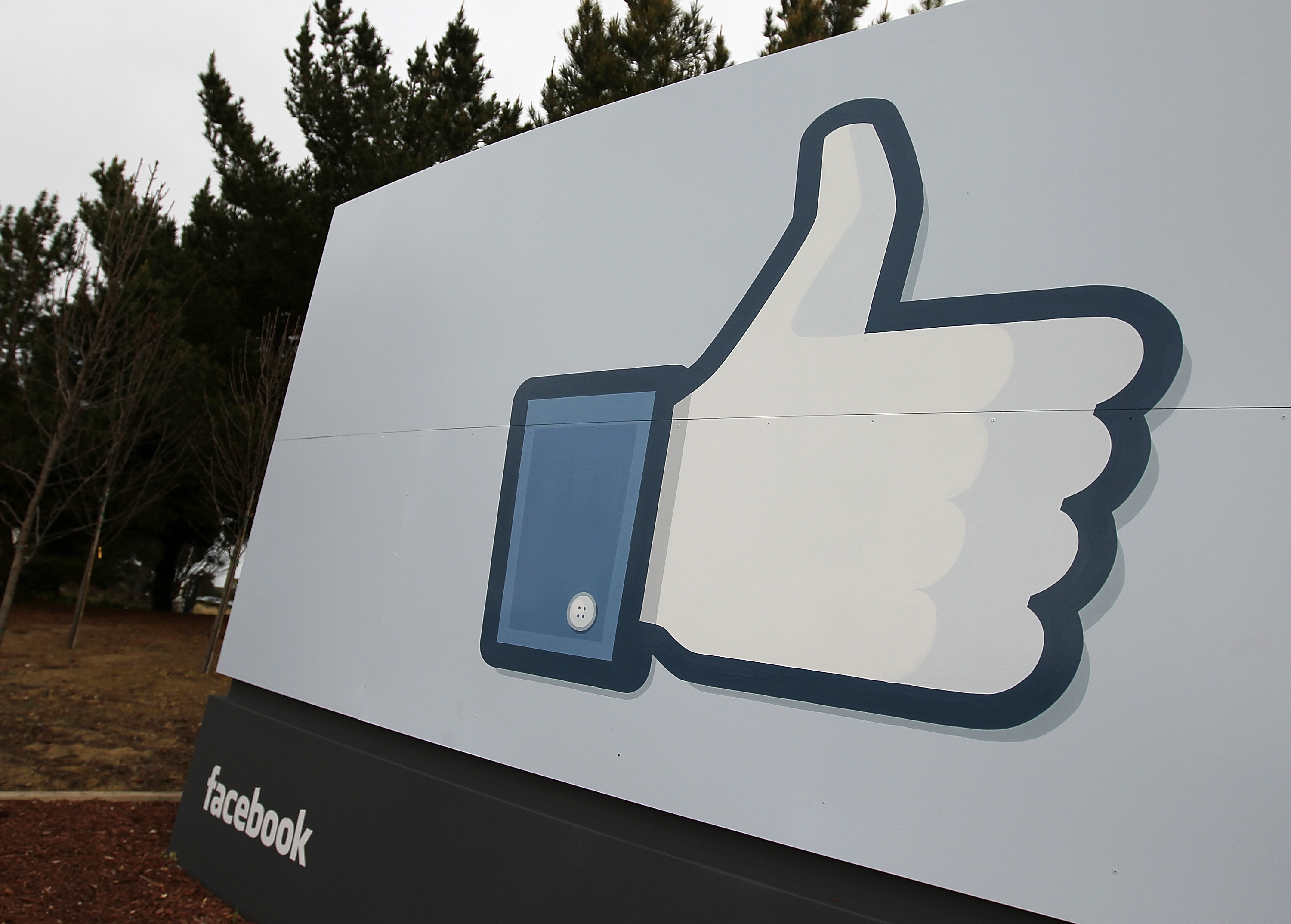 A sign with the "like" symbol stands in front of the Facebook headquarters on February 1, 2012 in Menlo Park, California. (Justin Sullivan&mdash;Getty Images)
