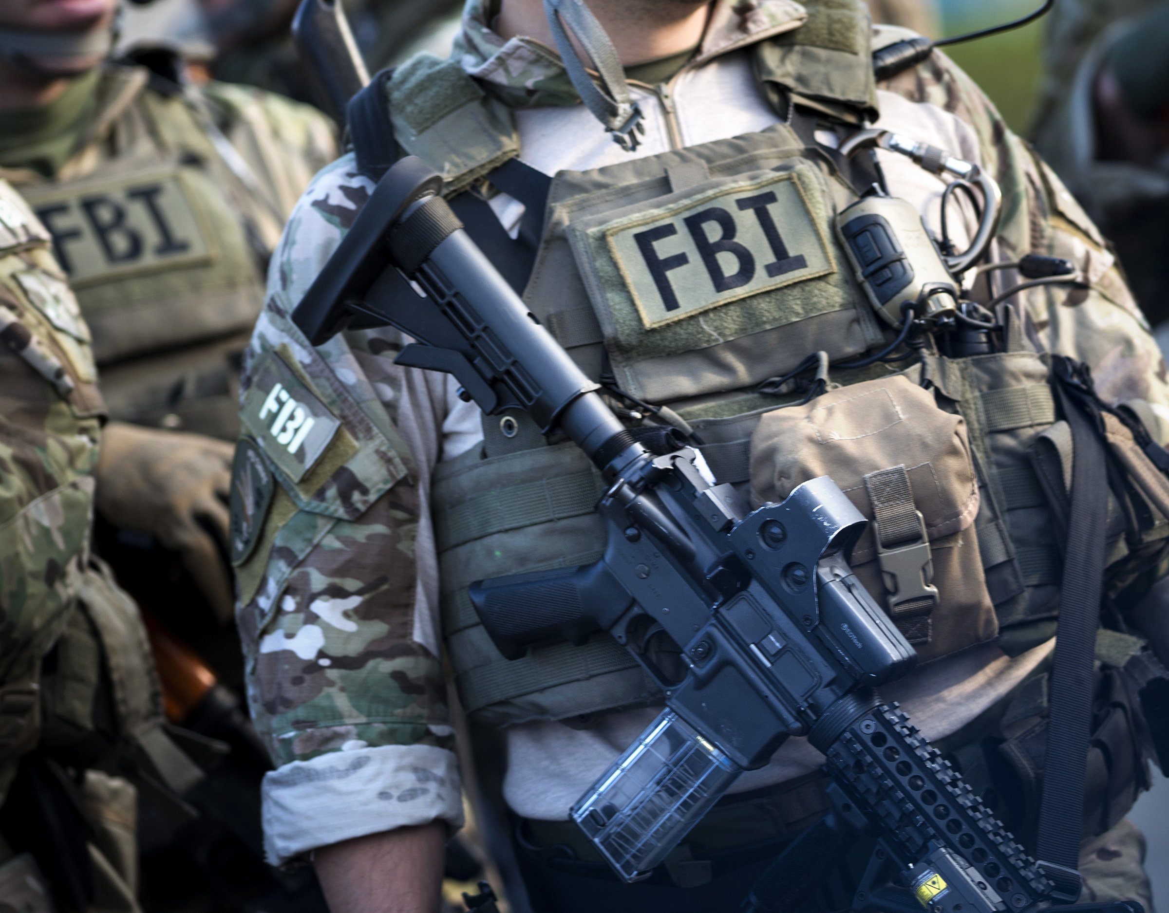 Members of a Federal Bureau of Investigation SWAT team are seen during an FBI field training exercise at the Landmark Mall on May 2, 2014 in Alexandria, Virginia.